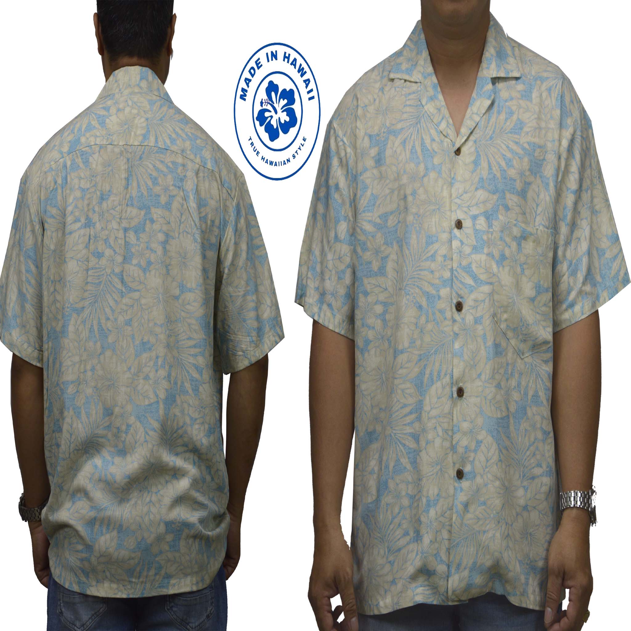 Hawaiian Rayon Shirt for Men - Blue Manoa Orchid Print - Locally Made in Hawaii - Lightweight & Breathable for Beach, Luau, and Summer Vacations