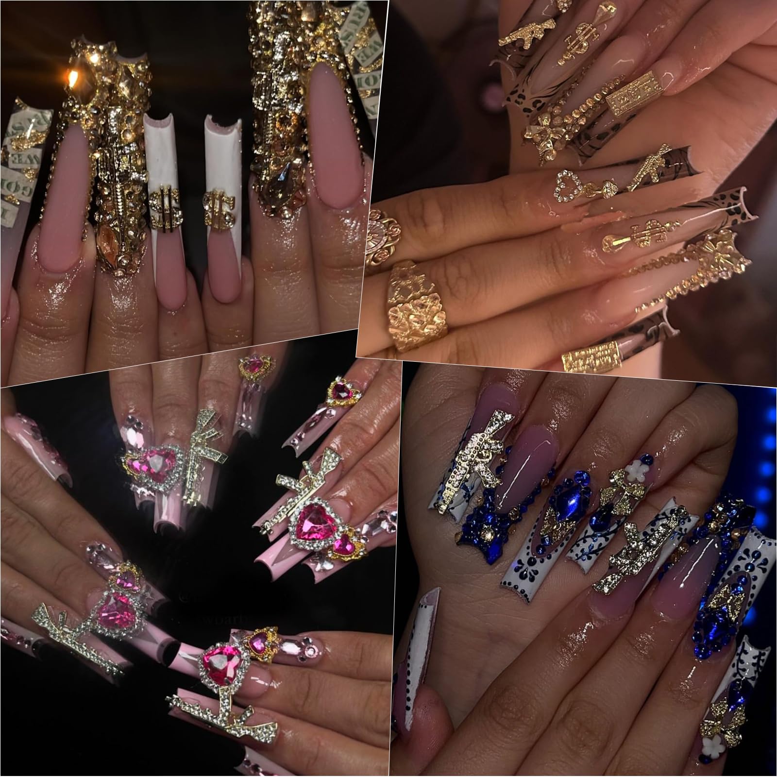 25PCS 3D Gold Nail Charms for Alloy Nails - Nail Art Decorations with Crown, Dollar & Gun Charms - DIY Manicure Jewelry Accessories for Nail Art Supplies - Perfect for Parties, Weddings & Salon Nail Designs