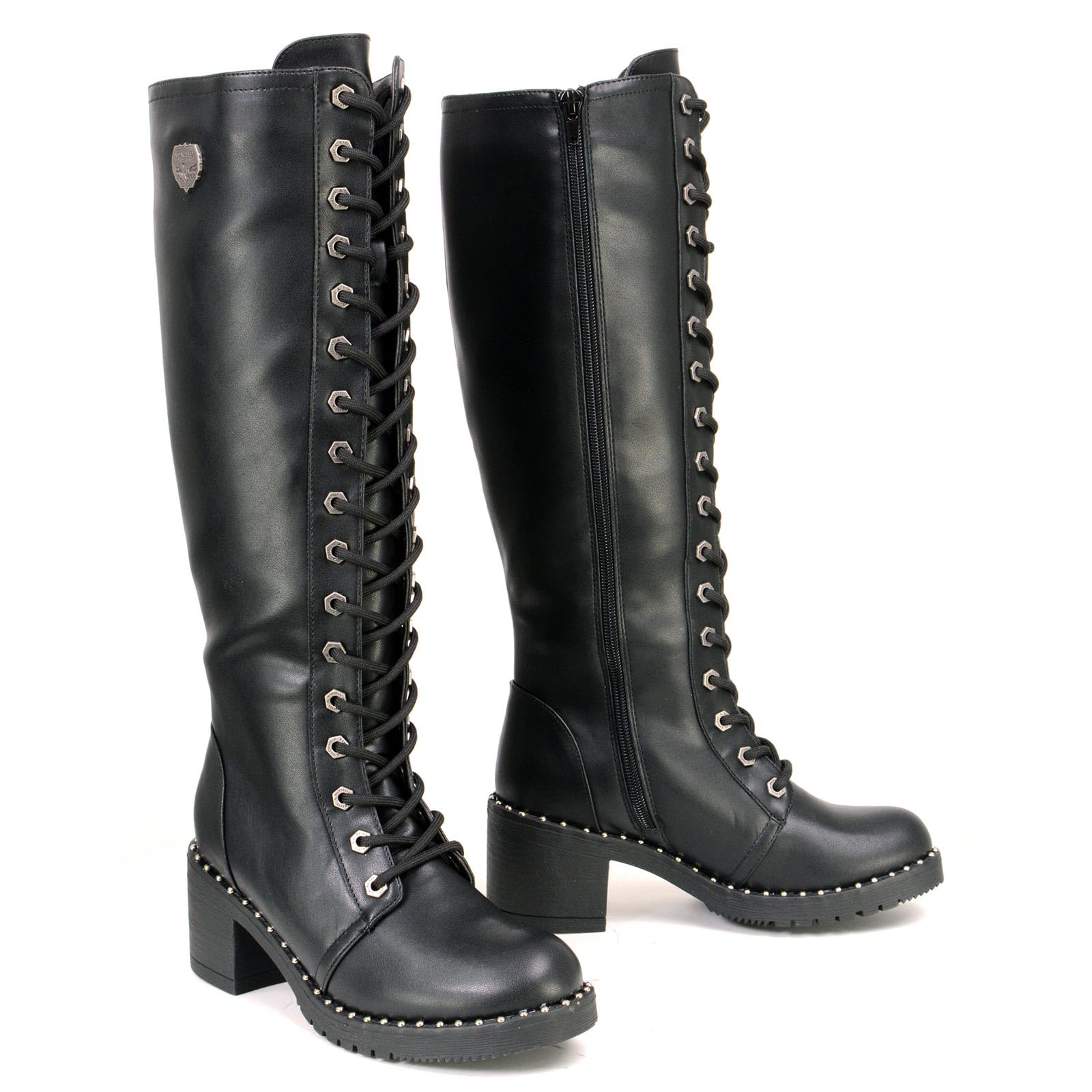 Milwaukee Leather MBL9442 Women's Black Lace-Up Tall Biker Fashion Boots with Platform Heel & Studs - Stylish Motorcycle Riding Boots for Women, Perfect for Biker Events, Night Out & Fashion Streetwear