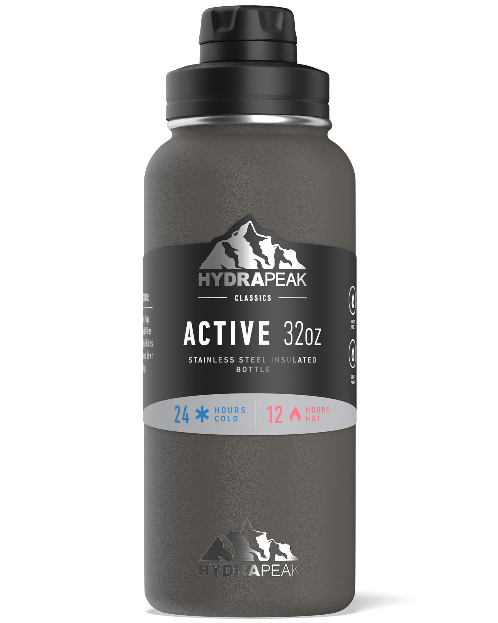 Hydrapeak 32 oz Insulated Stainless Steel Water Bottle with Chug Lid - Leak Proof, Double Wall Vacuum Insulation Keeps Drinks Cold for 24 Hours & Hot for 12 Hours - Perfect for Gym, Hiking, Travel & Outdoor Activities