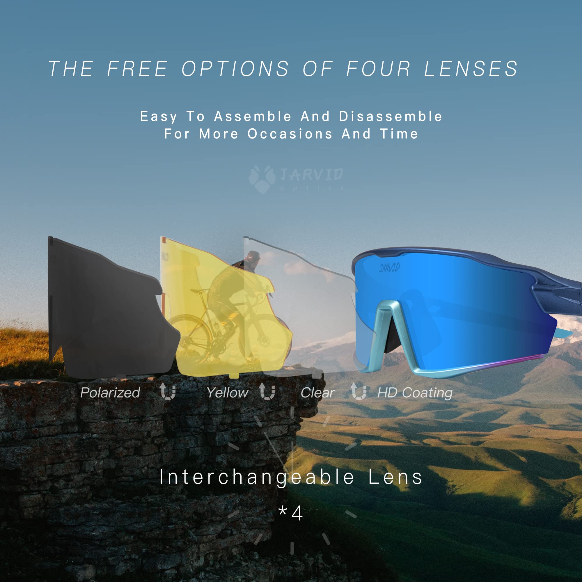 Polarized Cycling Glasses for Men & Women - UV Protection Sports Sunglasses with 4 Interchangeable Lenses for Road Biking, Running & Outdoor Activities