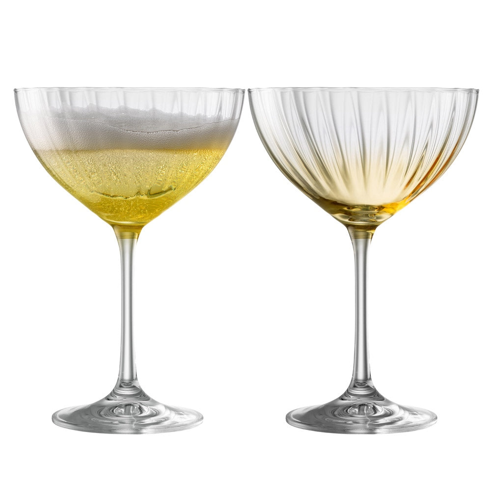 Galway Crystal Erne Cocktail & Champagne Saucer Set of 2 - Elegant Amber Glassware for Wedding Toasts & Party Celebrations
