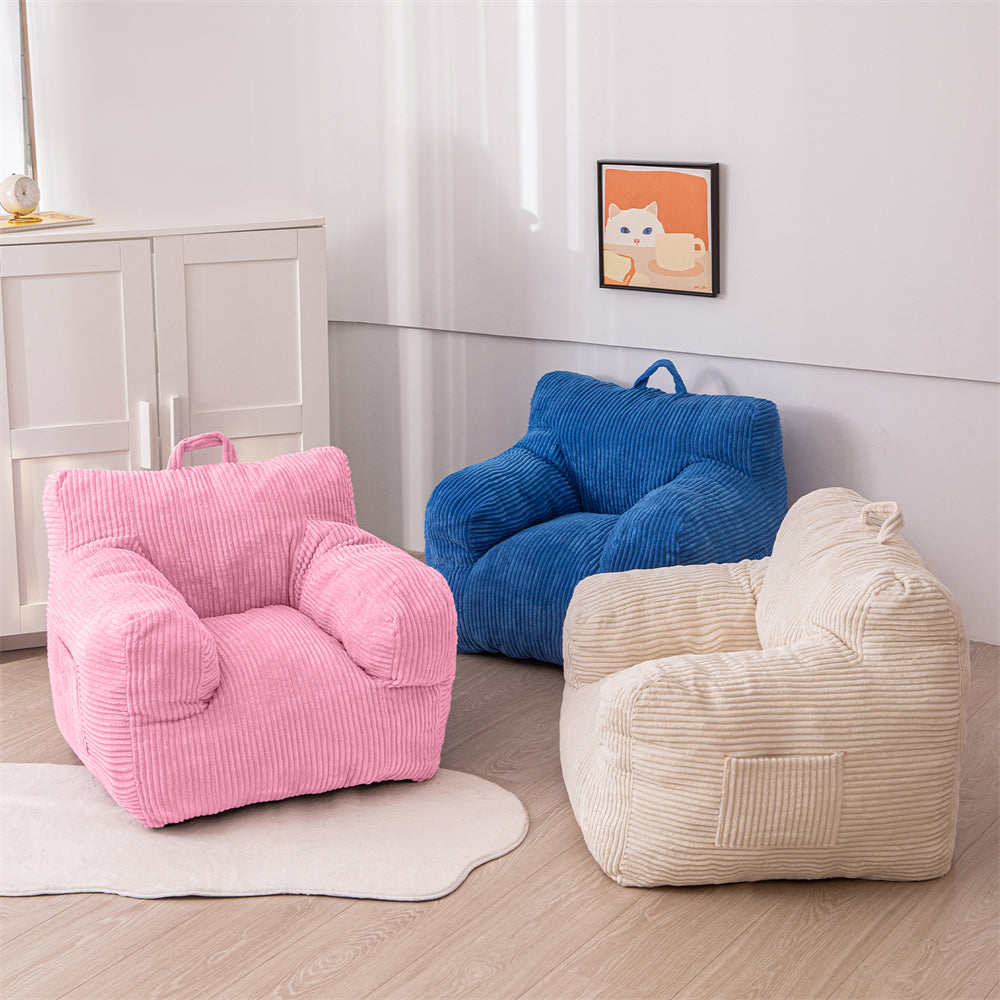 MAXYOYO Kids Bean Bag Chair - Soft Corduroy Bean Bag Couch with Armrests for Children's Room, Nursery & Playroom (Pink) - Perfect for Reading, Gaming & Relaxing