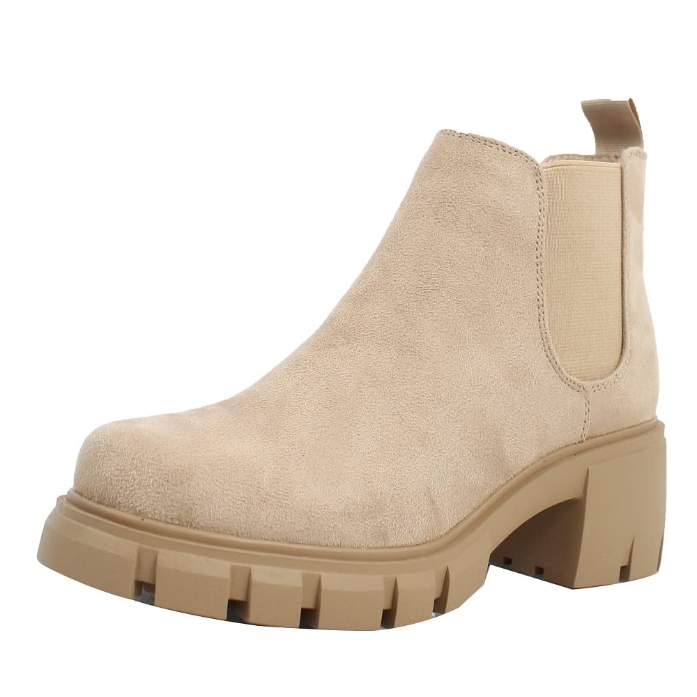 Women's Faux Leather Chelsea Boots - Slip On Ankle Booties with Lug Sole | Comfortable & Stylish for Casual Outfits, Work, and Date Nights