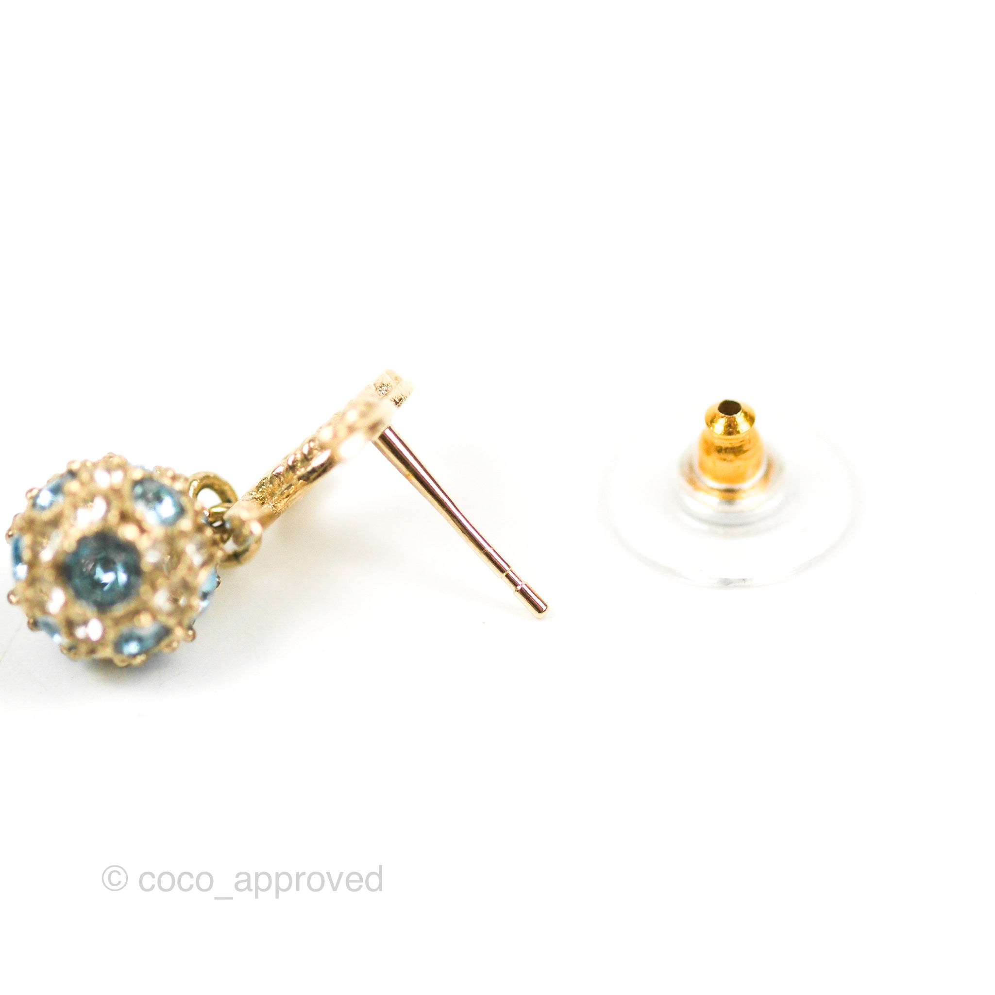 Chanel CC Blue Crystal Drop Earrings - Gold Tone 20V Fashion Jewelry for Women | Perfect for Parties, Weddings & Special Occasions