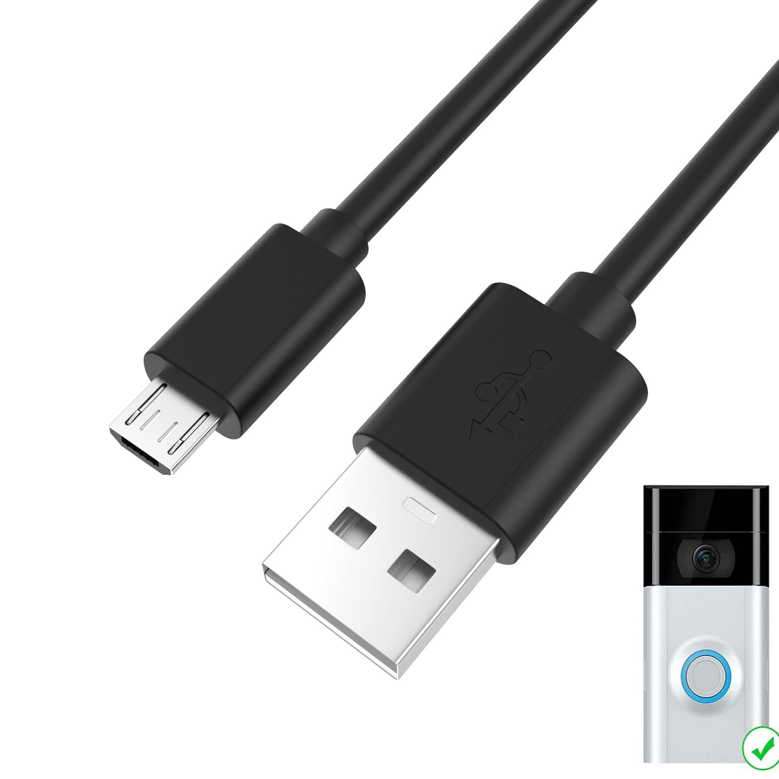 Tobysome Replacement Ring Video Doorbell Charging Cable - 6.6FT USB Power Cord Compatible with Ring Doorbell (2020 Release) 2/3/3 Plus/4, Peephole Cam, Doorbell 2 & 3 - Perfect for Home Security & Continuous Surveillance