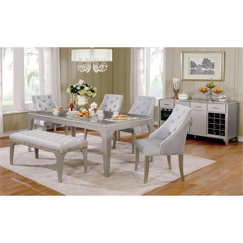 Furniture of America Desi Wood Dining Buffet Cabinet with Wine Rack in Silver - Modern Sideboard for Dining Room Storage & Entertaining