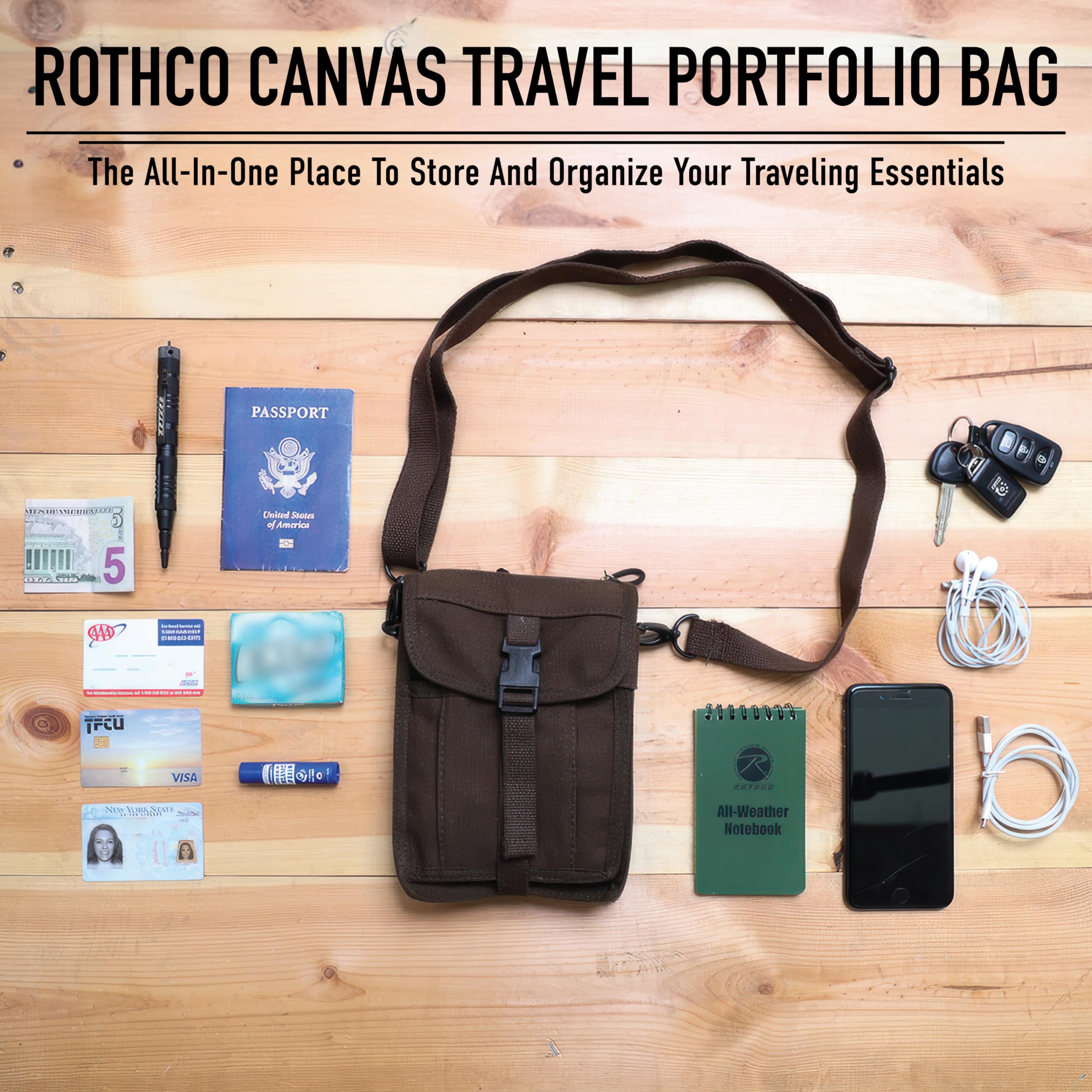 Rothco Canvas Travel Portfolio Crossbody Shoulder Bag - Durable Messenger Bag for Men & Women - Perfect for Business, School, Travel & Outdoor Adventures