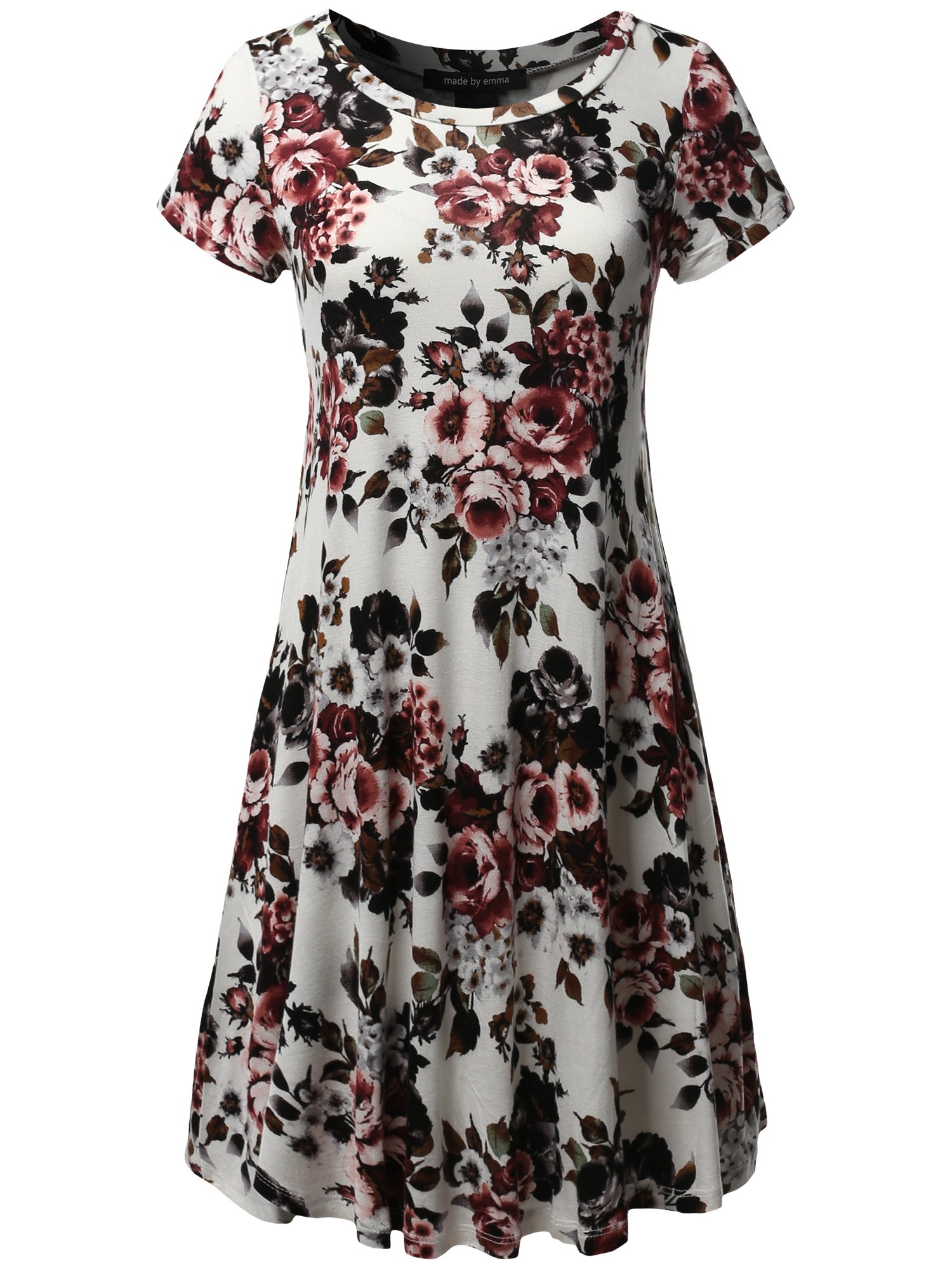 Emma Women's Floral Print Loose Flare Mini Dress - Casual Short Sleeve Summer Dress for Beach, Vacation & Everyday Wear