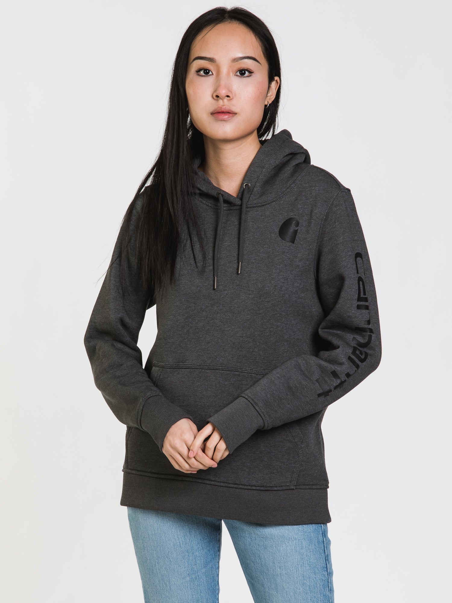 Carhartt Logo Sleeve Pullover Hoodie for Men & Women - Heavyweight Fleece Sweatshirt for Work, Outdoor & Casual Wear - Clearance Sale