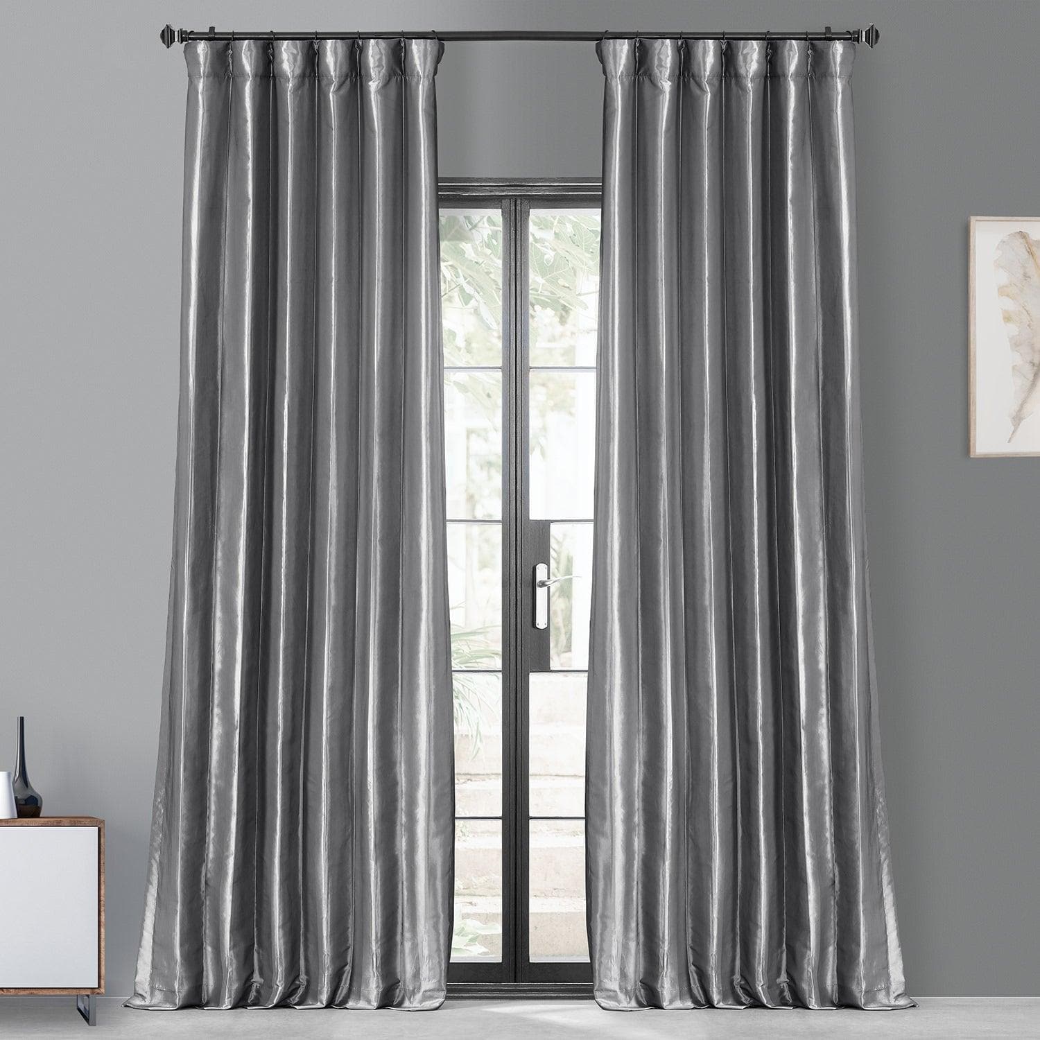Premium Platinum Faux Silk Taffeta Blackout Curtains for Bedroom - Thermal Insulated Noise Reducing Window Drapes for Living Room & Nursery (Black, 84 Inch)