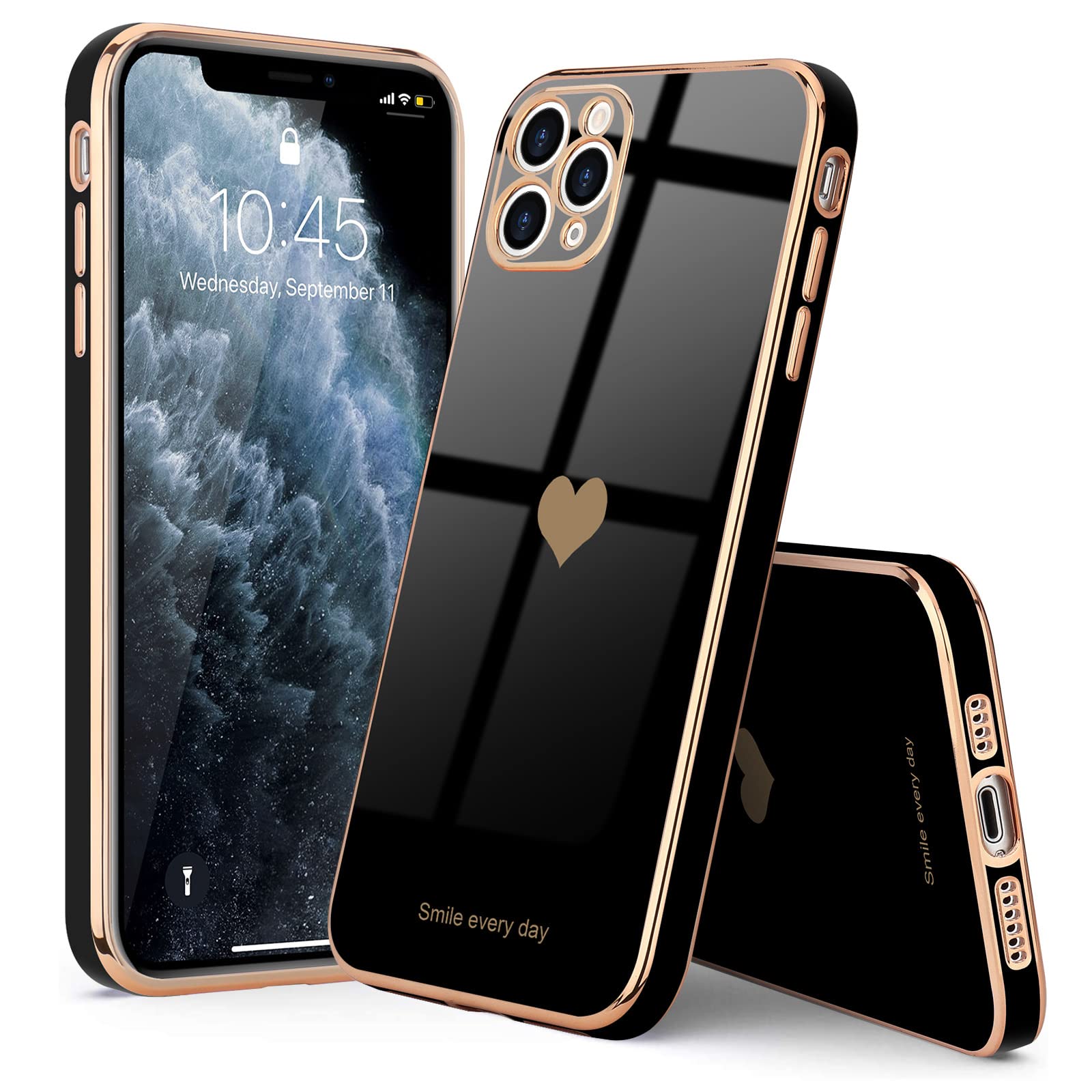 Teageo iPhone 11 Pro Max Case - Cute Heart Design Slim Luxury Bling TPU Cover for Women & Girls | Shockproof Anti-Scratch Protection | Perfect for Daily Use, Work & Travel (Black)