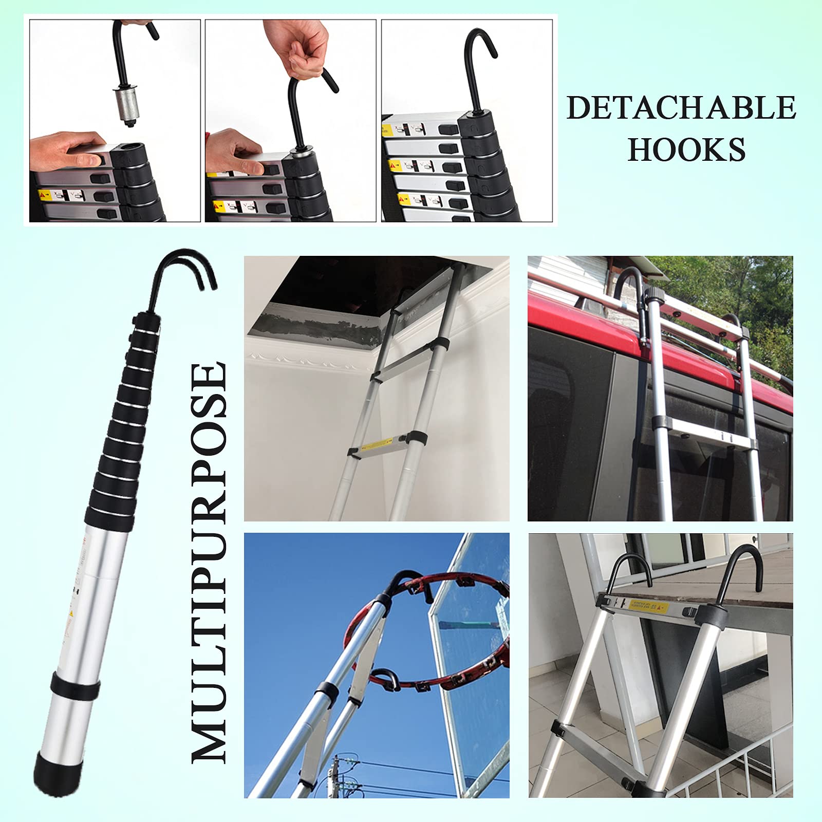 20.5FT Telescoping Ladder with Slow Down Safety Design - 300LBS Capacity, Anti-Slip Rungs & Lightweight Aluminum Construction - Spring Loaded Locking Mechanism, Adjustable Height for Easy Storage - Perfect for Home Roof Access, RV Maintenance, and Indoor/Outdoor Projects