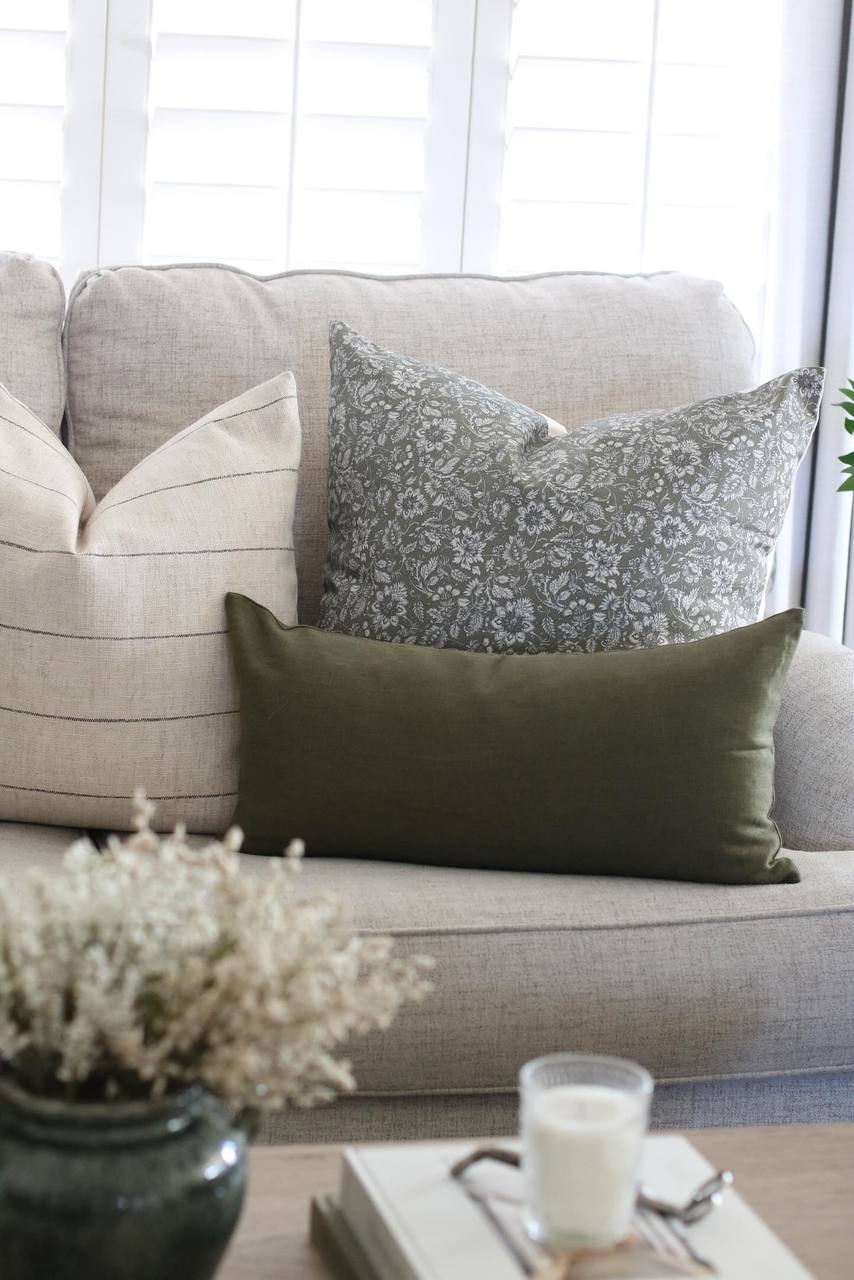 Premium Dark Olive Green Pillow Cover - Soft & Breathable Cotton Linen Blend - Decorative Cushion Case for Sofa, Bed, Living Room & Home Decor
