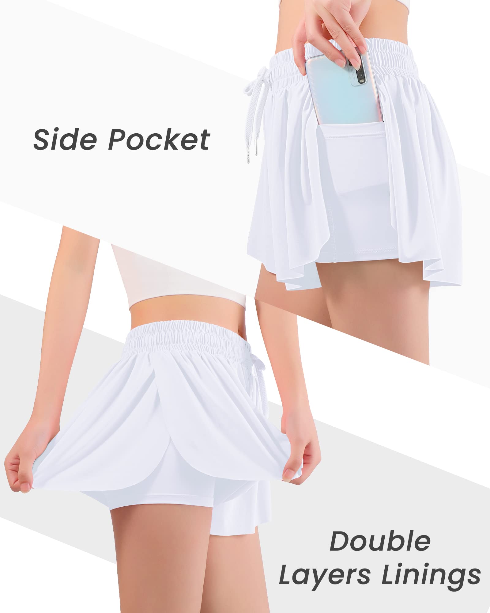 Auranso Girls Butterfly Shorts - 2-in-1 Flowy Athletic Running Shorts with Pockets for Gym, Yoga & Casual Wear | Preppy Summer Clothes for Teens & Kids