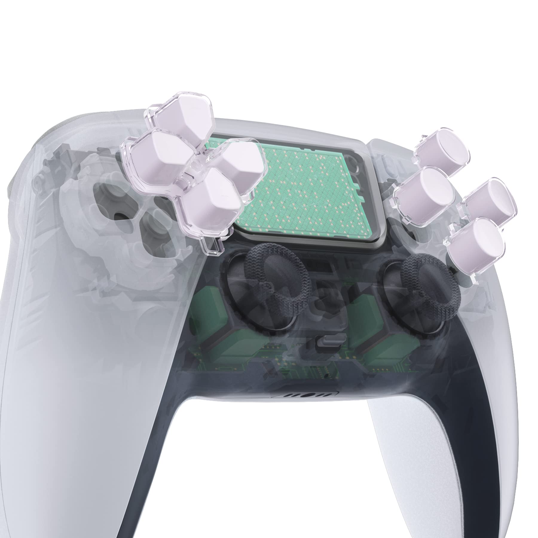eXtremeRate White & Clear Custom D-Pad & Action Buttons Replacement for PS5 Controller - Enhanced Gaming Performance for FPS, Racing & Fighting Games - Ideal for Competitive Gaming, Long Play Sessions & Esports Tournaments - Perfect for PS5, PC & Streaming Setups