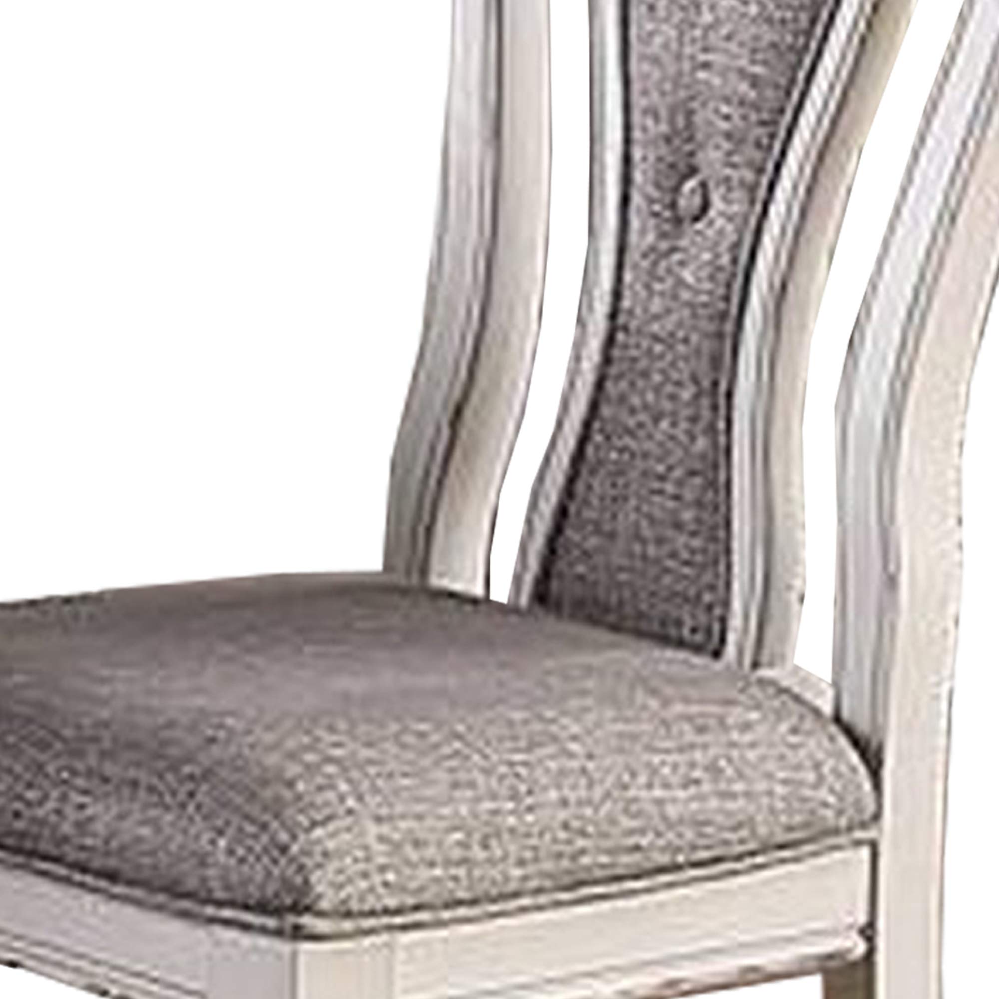 Benjara 2-Piece Dining Chair Set with Button Tufted Backrest & Padded Seat - White & Gray Upholstered Side Chairs for Kitchen, Dining Room, or Breakfast Nook