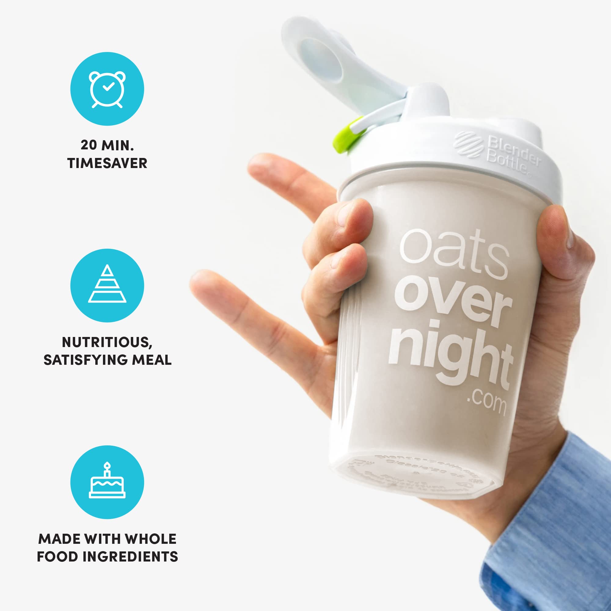 Oats Overnight Birthday Cake Protein Oatmeal - 20g Protein, 5g Fiber Gluten Free Non-GMO Breakfast Shake (8 Pack with BlenderBottle) - Perfect for Quick Morning Meals, Post-Workout Recovery & Healthy On-the-Go Snacking