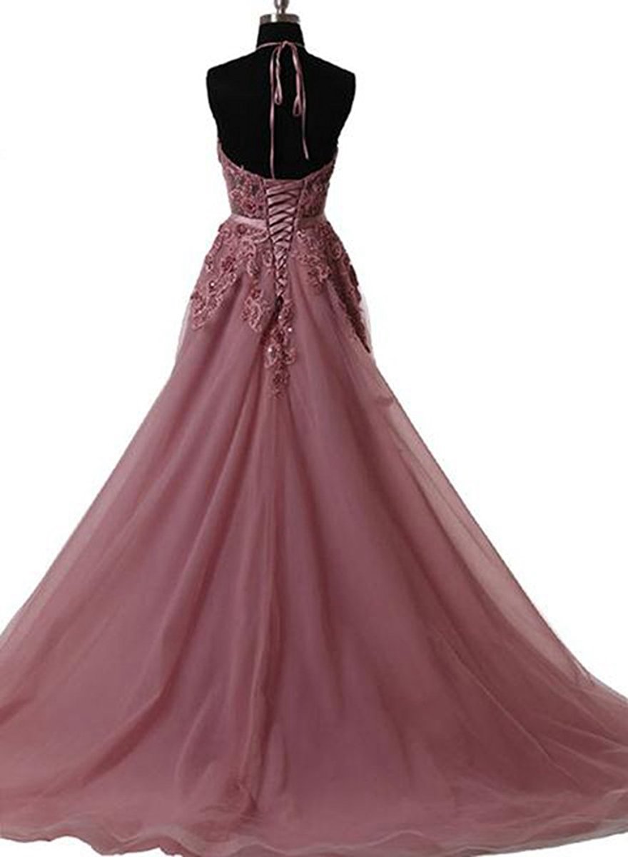 Elegant Long Lace Prom Dresses 2020 - Halter Evening Gowns for Women Formal Wear - Perfect for Homecoming, Prom Night & Special Occasions
