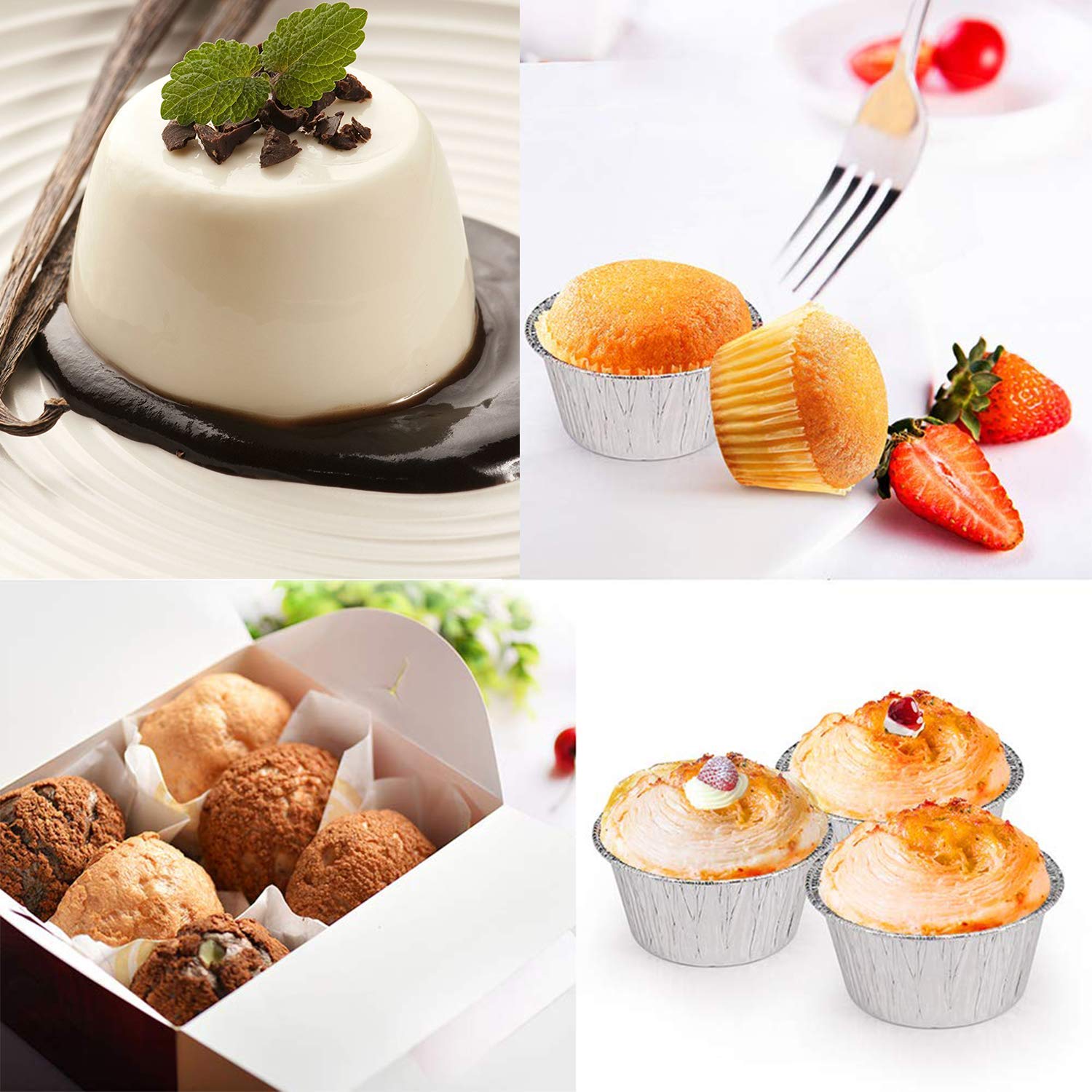 2 Oz Disposable Aluminum Foil Baking Cups - 100Pcs 70mL Mini Cupcake Pans for Baking, Roasting & Serving - Perfect for Parties, Desserts & Meal Prep