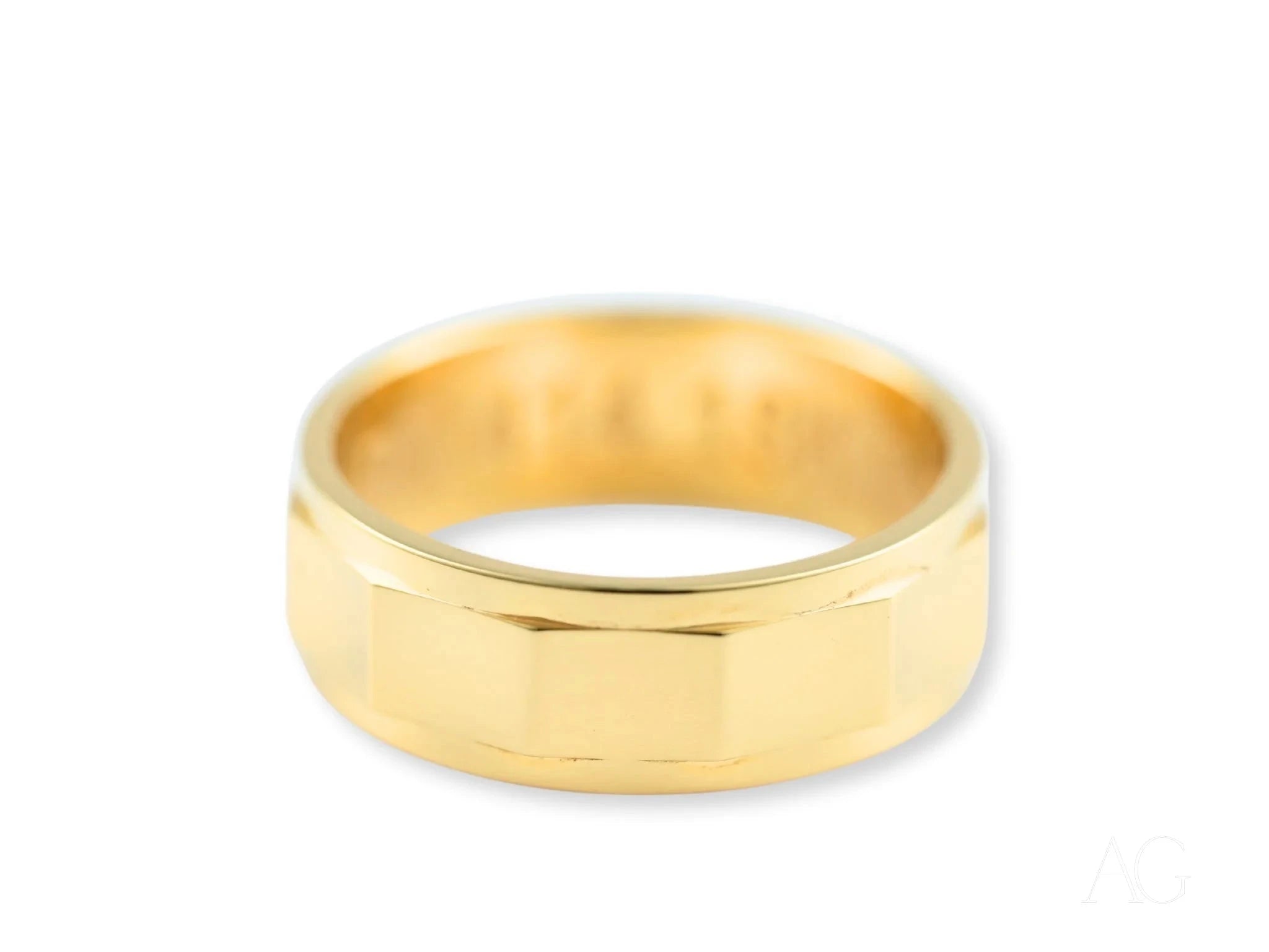 Imperial Facet Wedding Band for Men - 14K White Gold Diamond-Cut Ring - Perfect for Engagement, Anniversary & Special Occasions