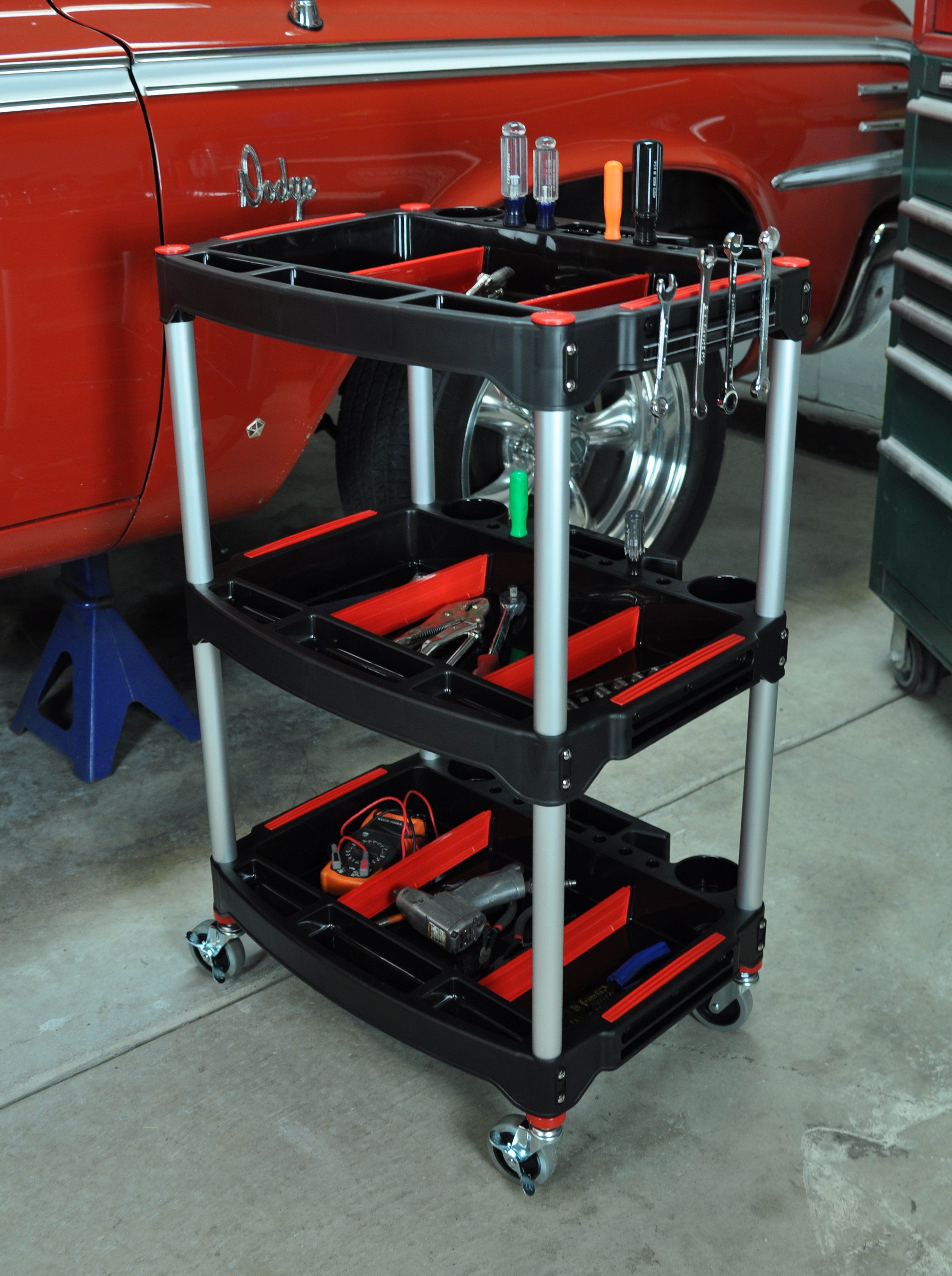 Luxor 3-Shelf Rolling Tool Cart with Locking Wheels - Heavy Duty Metal Utility Cart for Garage, Workshop, and Automotive Repair - Perfect for Organizing Tools and Equipment
