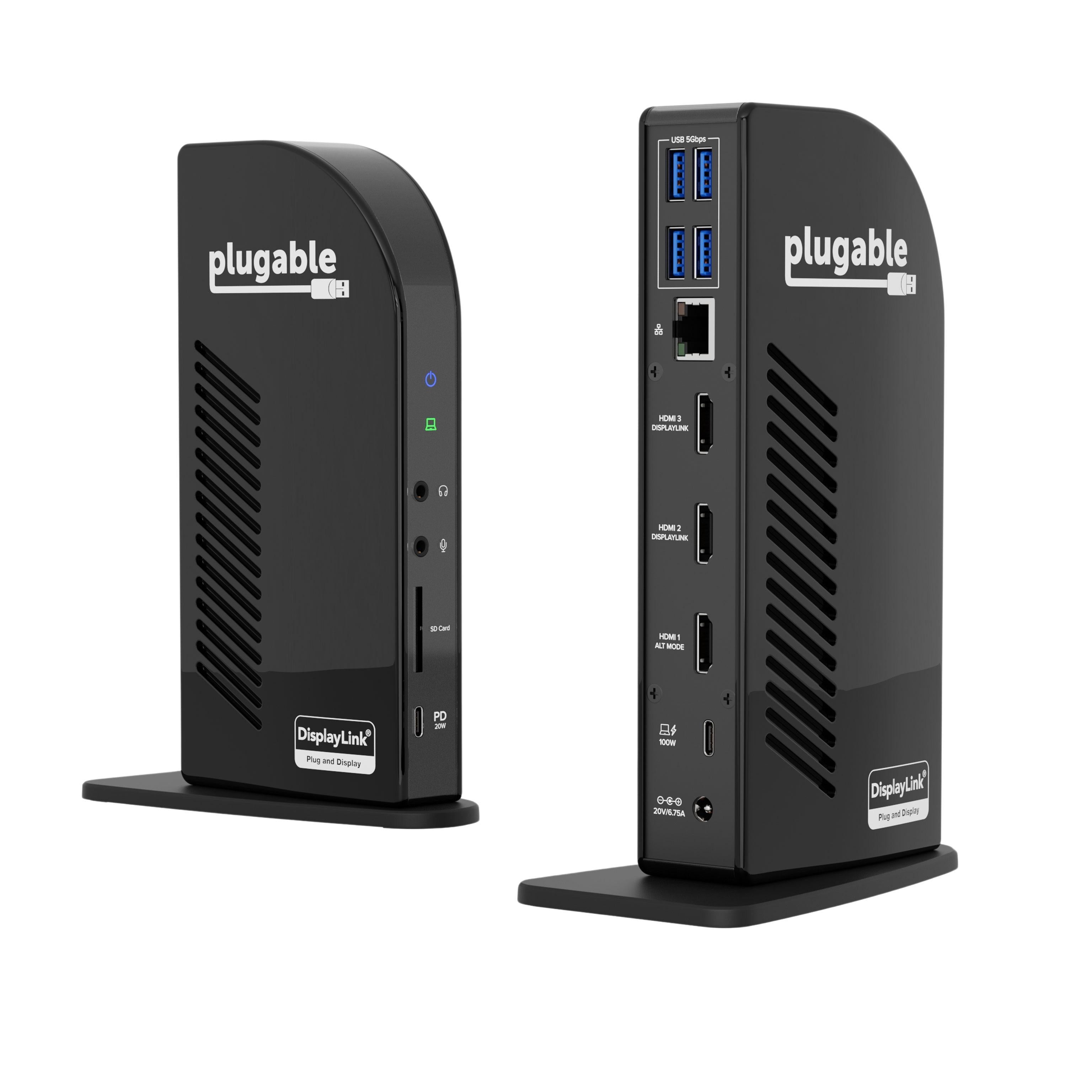 Plugable USB C Triple Monitor Docking Station - 100W Laptop Charging, 4K HDMI & DisplayPort, for MacBook Pro/Air, Dell, HP - Home Office & Gaming Setup