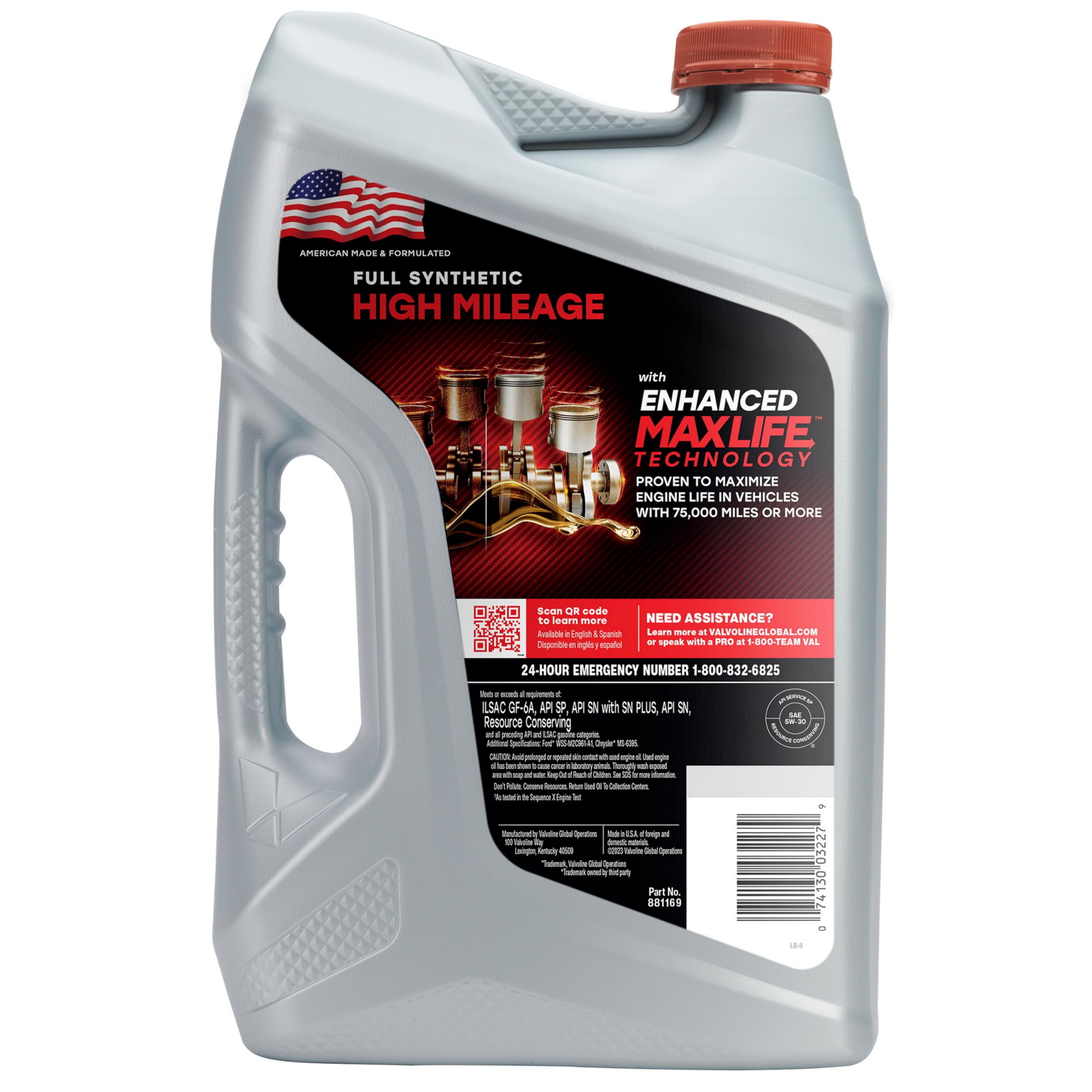Valvoline Full Synthetic High Mileage 5W-30 Motor Oil with MaxLife Technology - 5 Quart (Case of 3 Pack) - Premium Engine Protection for Cars, Trucks & SUVs Over 75,000 Miles - Ideal for Highway Driving & Stop-and-Go Traffic