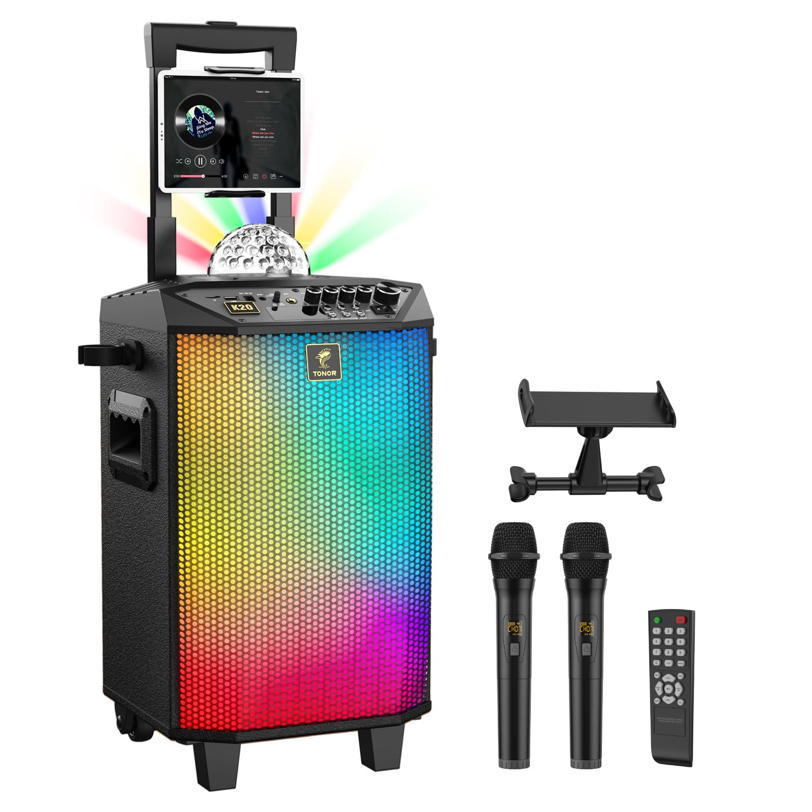 TONOR K20 Wireless Karaoke Machine with Bluetooth, Dual Wireless Microphones & Disco Ball - Portable PA System for Home Singing, Parties, Classes & Church Events | Perfect for Family Gatherings, Birthday Celebrations & Outdoor Performances