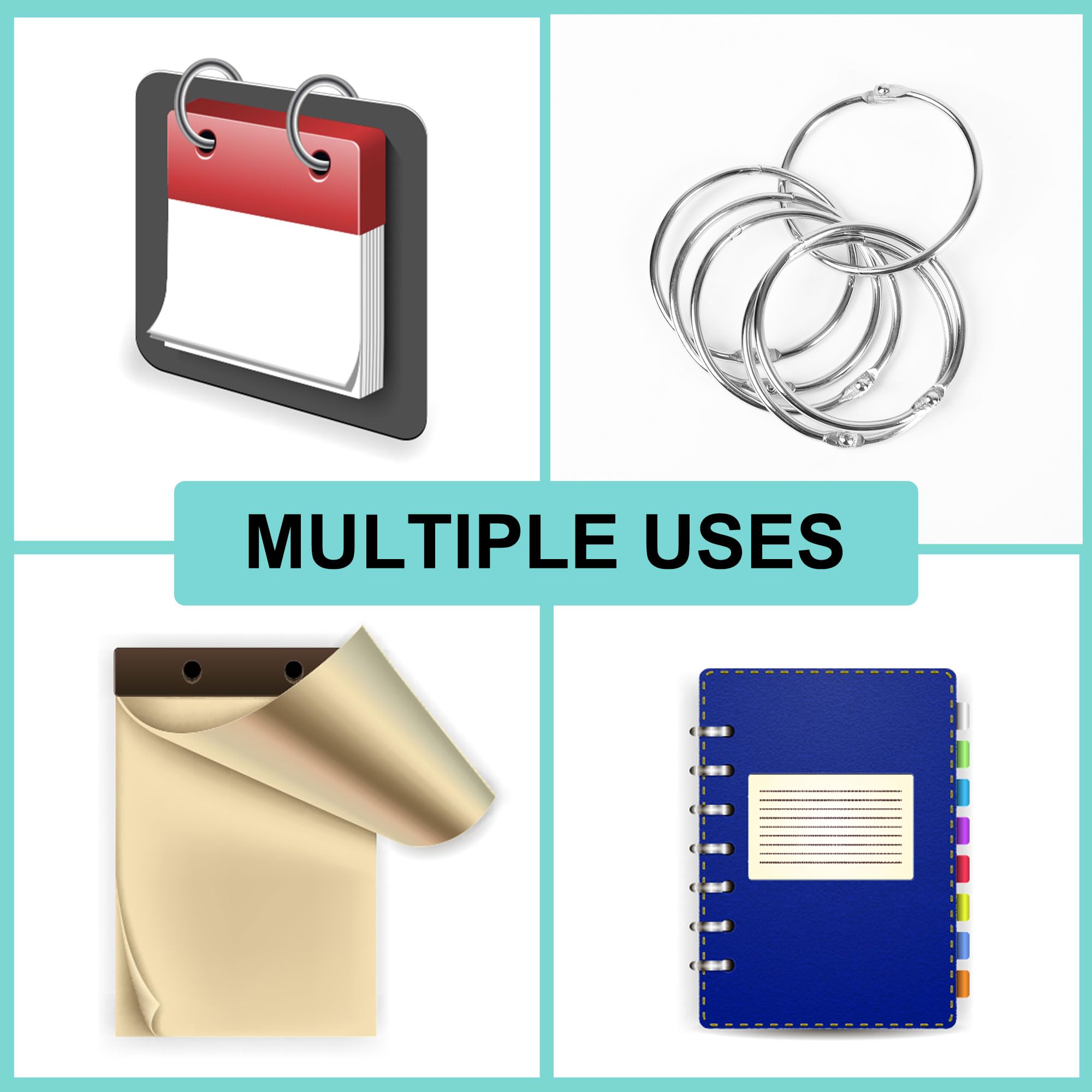 uxcell 6-Pack 2-Inch Inner Diameter Loose Leaf Binder Rings - Small Metal Book Rings for Office, School & Home Organization - Perfect for DIY Projects, Keychains & Document Binding