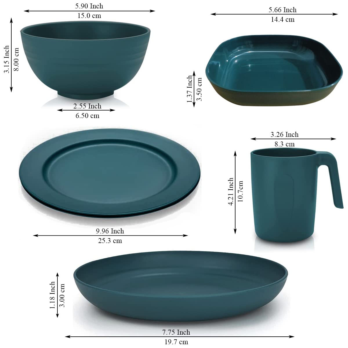Kyraton 20-Piece Unbreakable Polypropylene Dinnerware Set - Durable Dark Green Plates, Bowls & Cups - Microwave & Dishwasher Safe - Perfect for Outdoor Dining, Camping & Everyday Use