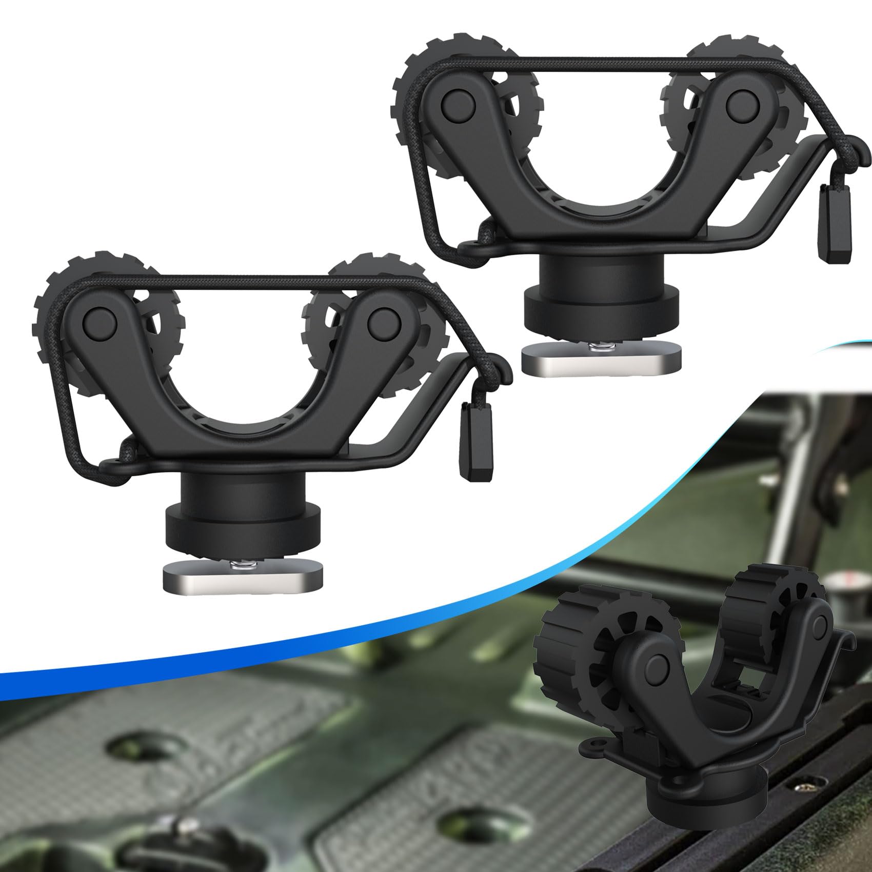 2-Piece Kayak Paddle Holder with Track Mount - Universal Kayak Oar Holder Accessories for Fishing & Recreational Kayaks | Secure Storage for Standard Paddles While Fishing or Paddling