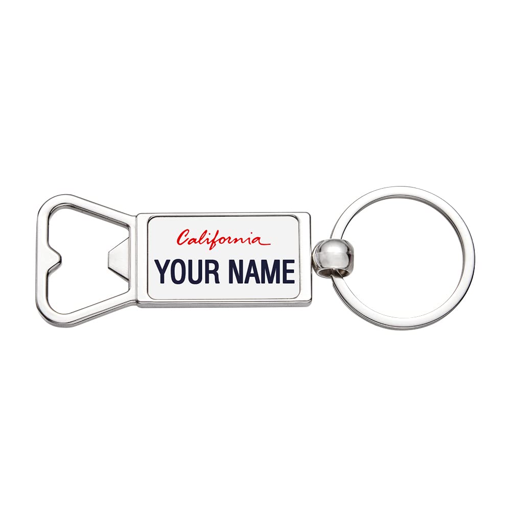 Custom Personalized Bottle Opener Keychains - American License Plate Design, Engraved Name Keyrings for Travel Souvenirs, Gifts, and Everyday Use