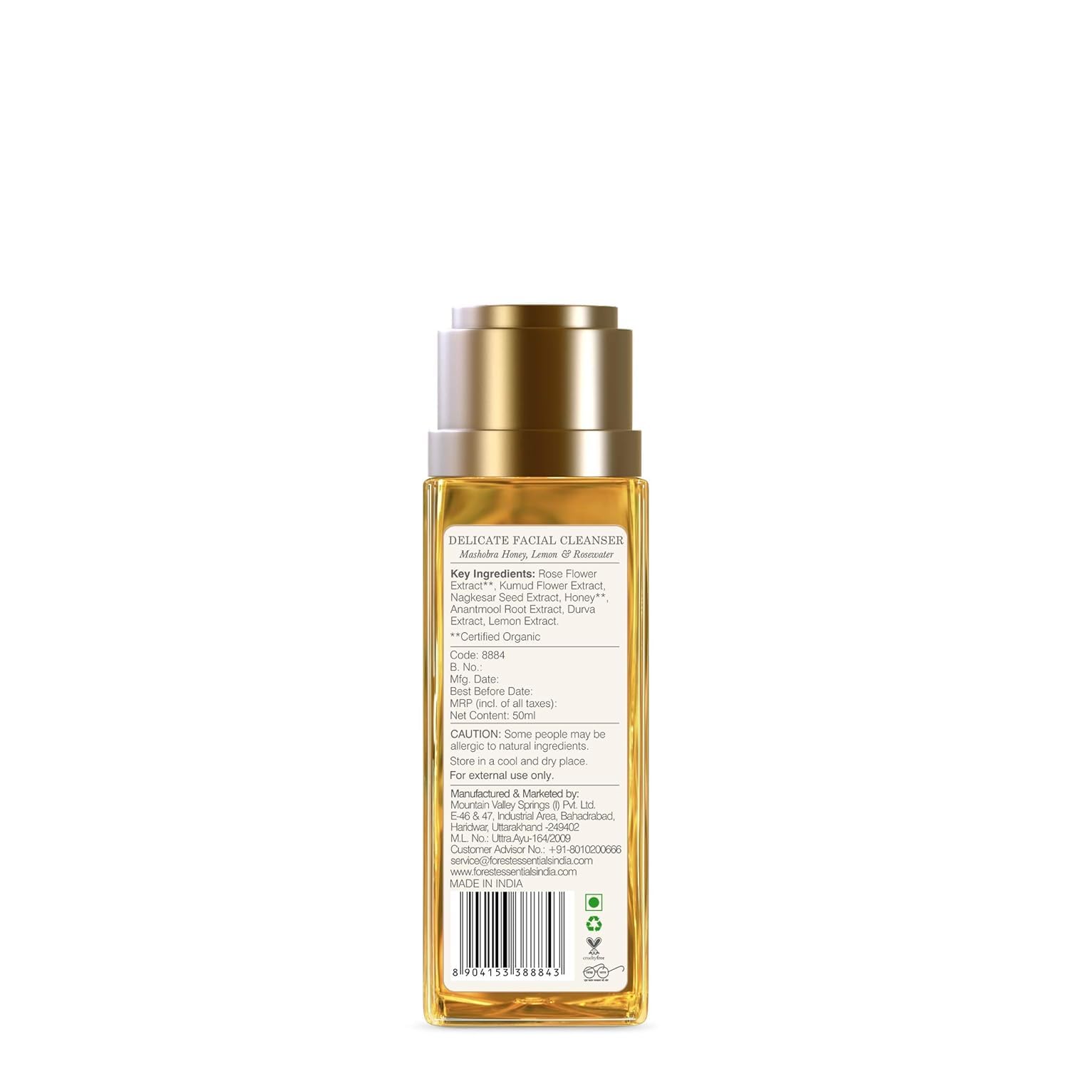 Fo'rest Essen'tials Delicate Facial Cleanser - Mashobra Honey, Lemon & Rosewater Face Wash for Glowing Skin | Gentle Cleansing for Dry & Sensitive Skin | Morning & Night Skincare Routine
