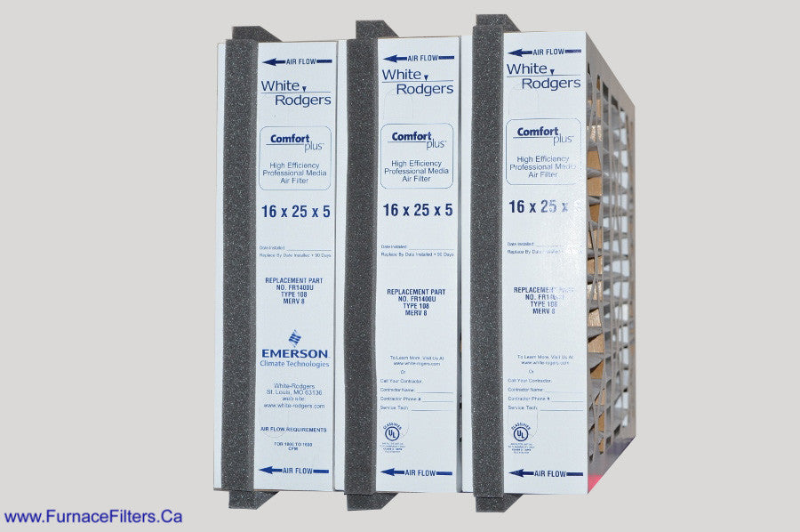 White Rodgers FR1400U 16x25x5 Air Filter with Foam Strips (15.5x24x4.375 Actual Size) - 3 Pack for HVAC, Furnace & AC Systems - Perfect for Home & Office Air Purification
