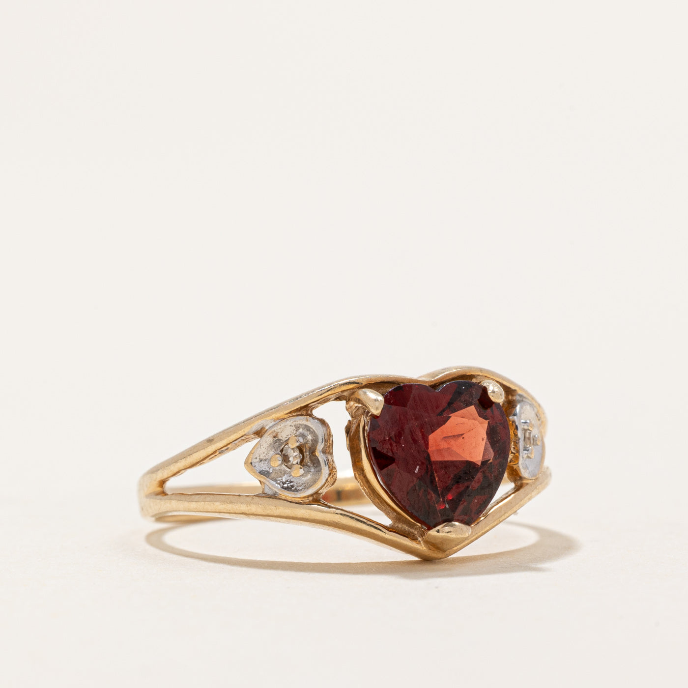 1.00ct Garnet Heart & Diamond Ring | 0.01ctw | Size 6.5 | Valentine's Gift, Anniversary Jewelry, Romantic Proposal Ring for Her