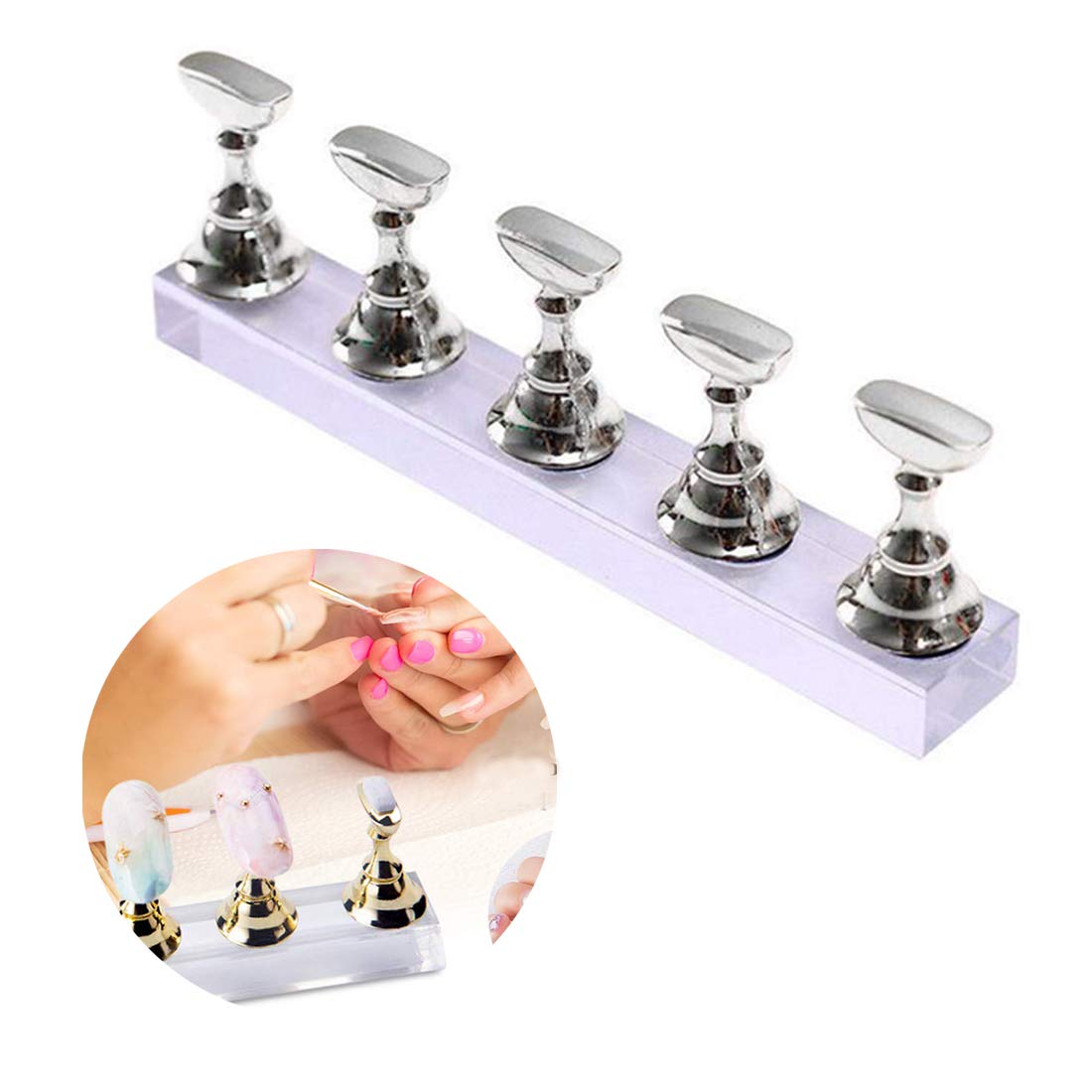 Magnetic Nail Practice Stand for Acrylic Nail Art - Silver | DIY Nail Training & Display