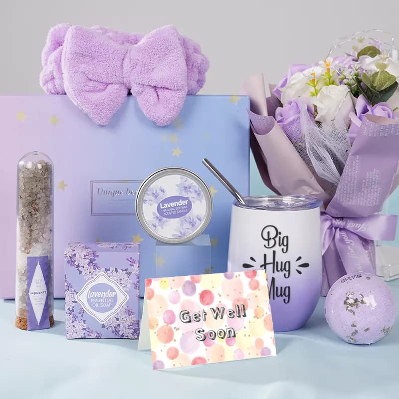 Luxury Lavender Gift Basket for Women - Get Well Soon Care Package with Spa Essentials for Surgery Recovery, Sympathy & Feel Better Gifts - Perfect for Hospital, Home Relaxation & Self-Care Moments