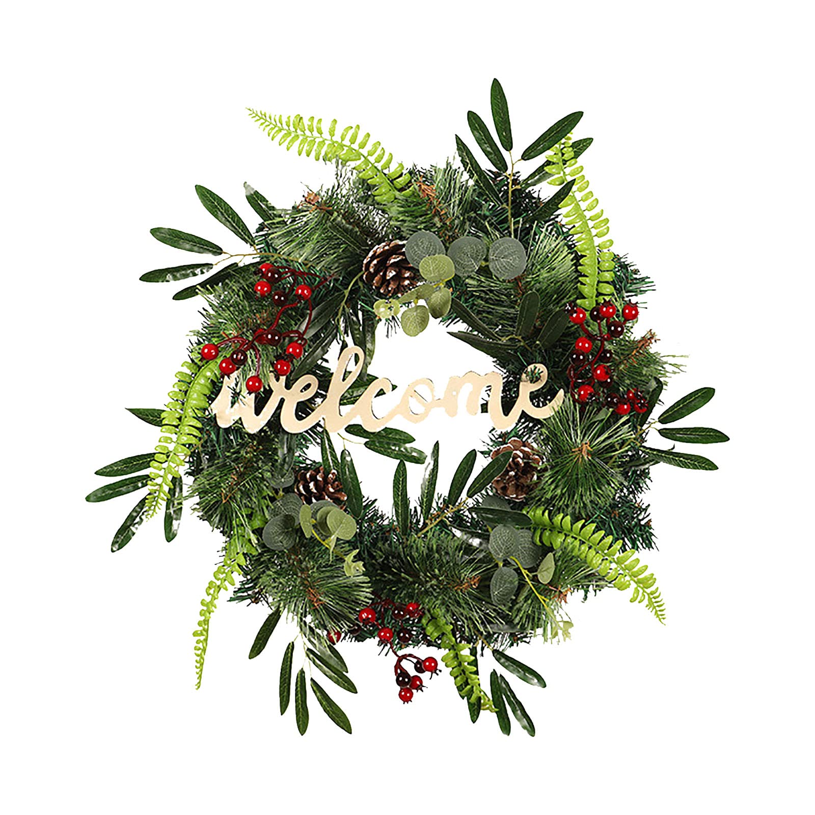 Christmas Wreath for Front Door - Welcome Holiday Decor with Needle Pendant - Festive Home Decorations for Christmas Season - Perfect for Indoor/Outdoor Holiday Door Decor