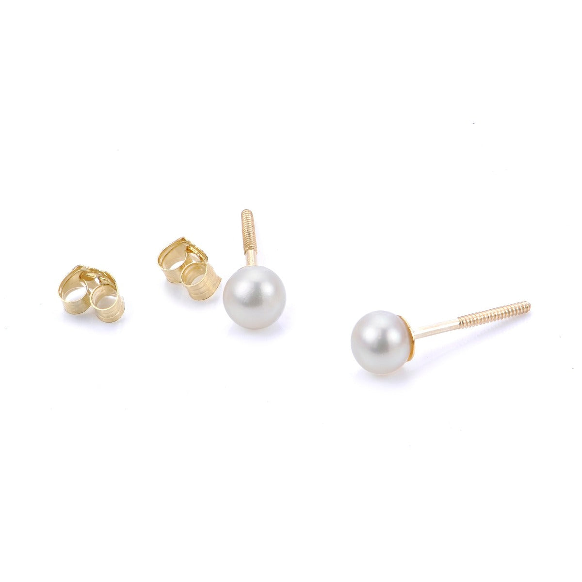 4mm Pearl 14K Yellow Gold Safety Screw Back Earrings for Women - Hypoallergenic Stud Earrings for Sensitive Ears - Elegant Pearl Jewelry for Wedding, Party & Everyday Wear