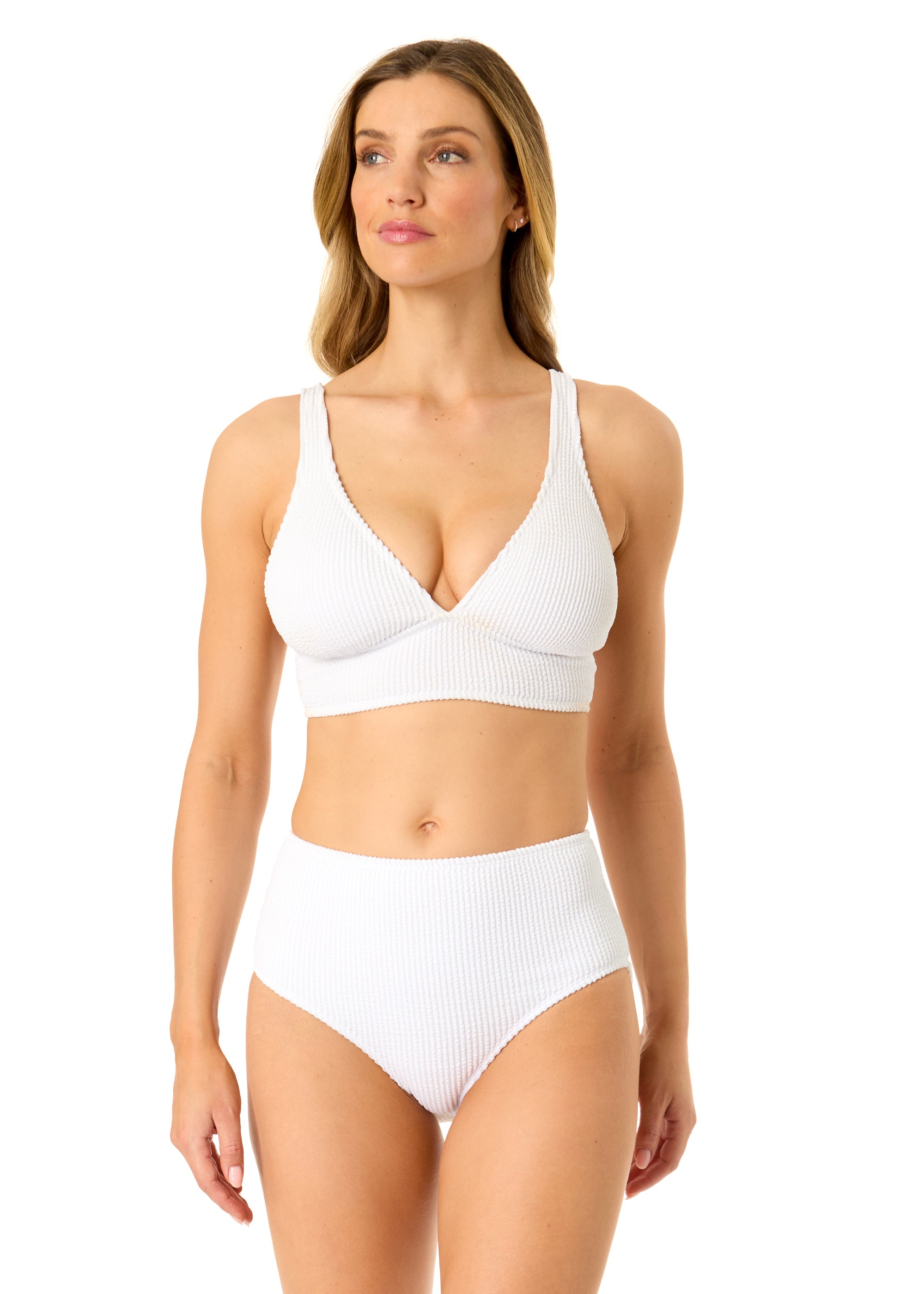 Women's Textured Shirred Bralette Bikini Top - Soft Comfortable Swimwear for Beach, Pool & Vacation | Plus Size Options Available