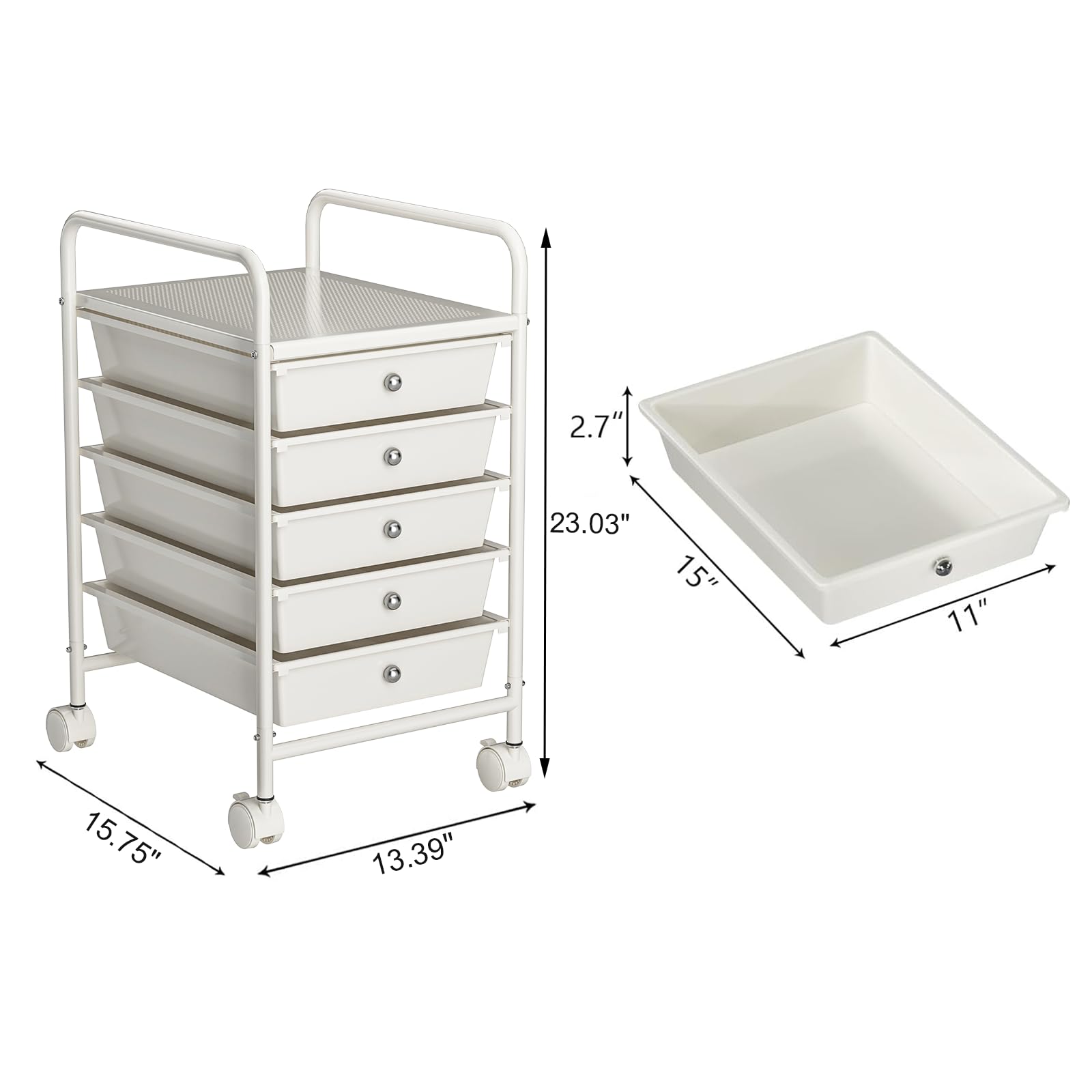 5 Tier Rolling Cart with 5 Drawers - Multipurpose Mobile Storage Organizer with Wheels & Universal Casters for Easy Movement - Perfect for Classroom, Office, Bedroom, Bathroom, Craft Room & Art Supplies Storage