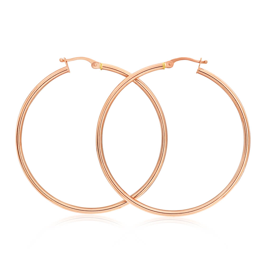 9ct Rose Gold 40mm Plain Hoop Earrings - European Made - Perfect for Everyday Wear, Gifts & Special Occasions