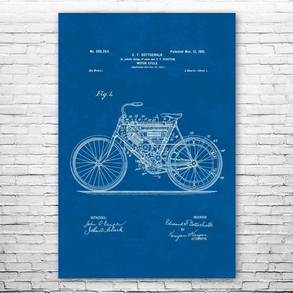 Motorcycle Blueprint Poster - Bike Mechanic Gift & Wall Art for Bike Shop Decor
