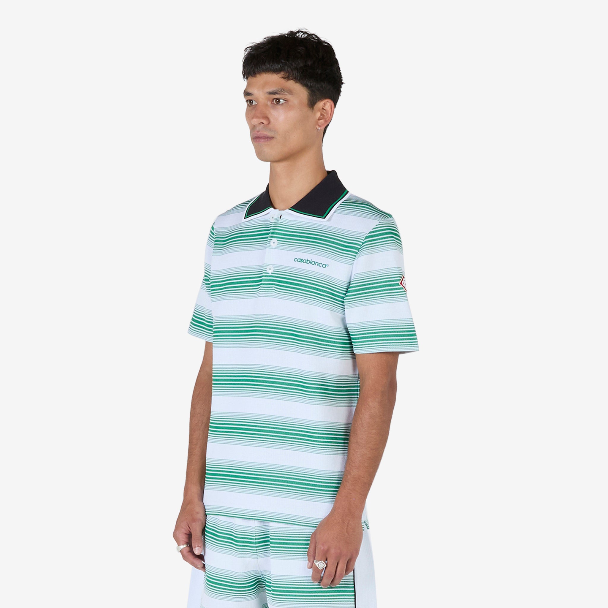 Stripe Interlock Polo Shirt for Men - Gradient Striped Casual Wear for Office & Outdoor Activities