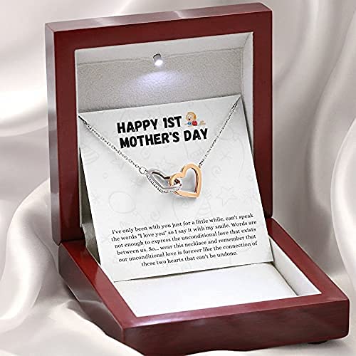 Interlocking Hearts Necklace for Mom - Personalized Mother's Jewelry with Message Card | 1st Mother's Day Gift, Birthday, Christmas, Anniversary Present for New Moms | Perfect for Mother's Day Celebrations, Special Occasions & Daily Wear