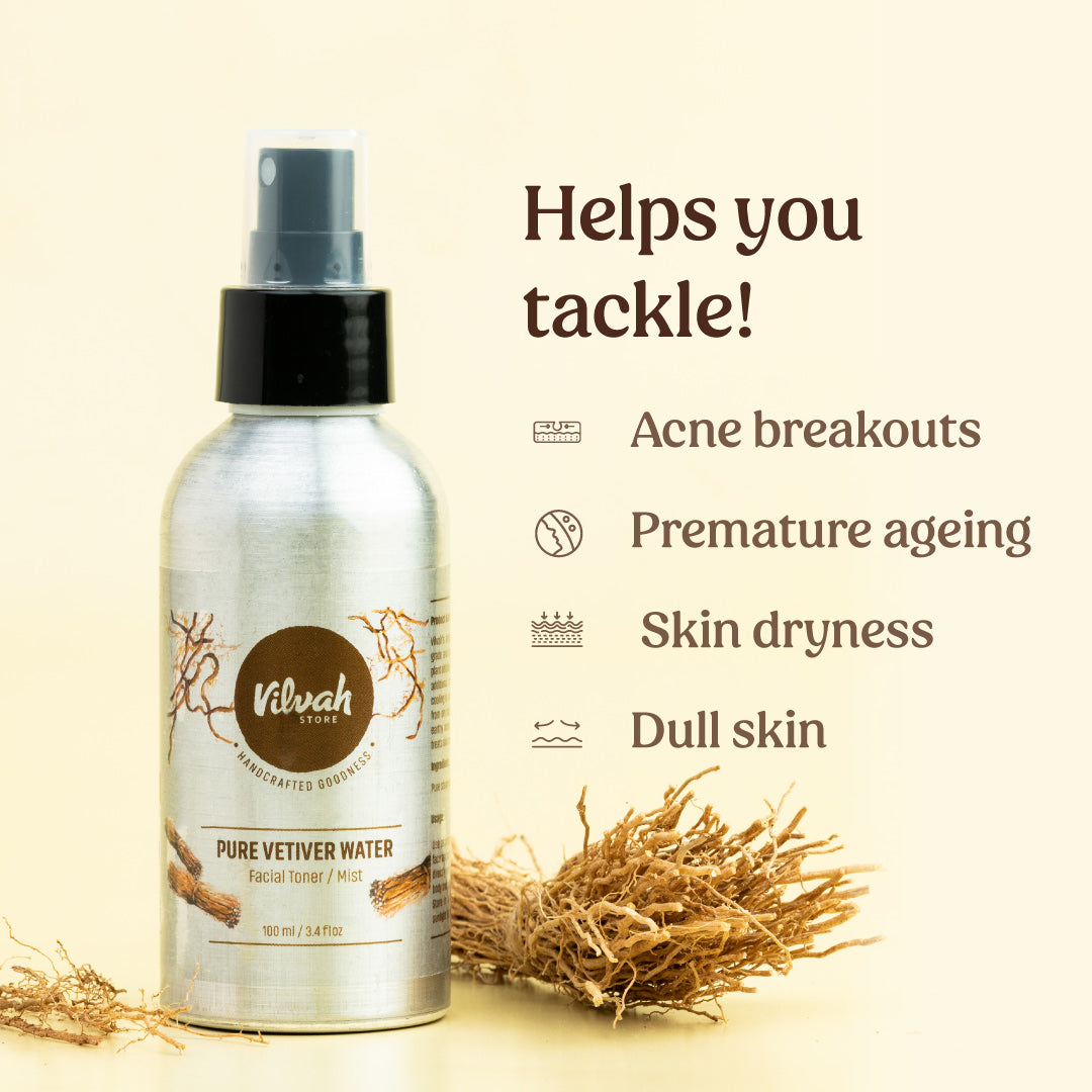 Vetiver Water Facial Toner for Hydration | Alcohol-Free Skin Refresher | Perfect for Dry & Sensitive Skin | Use After Cleansing for Glowing Complexion