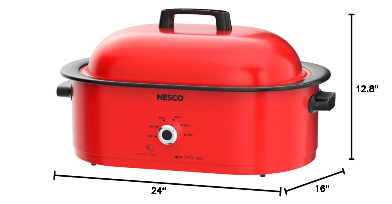 Nesco 18 Quart Roaster Slow Cooker - Large Capacity Electric Slow Cooker for Family Gatherings, Potlucks & Holiday Meals | Red Countertop Appliance for Roasting, Braising & Slow Cooking