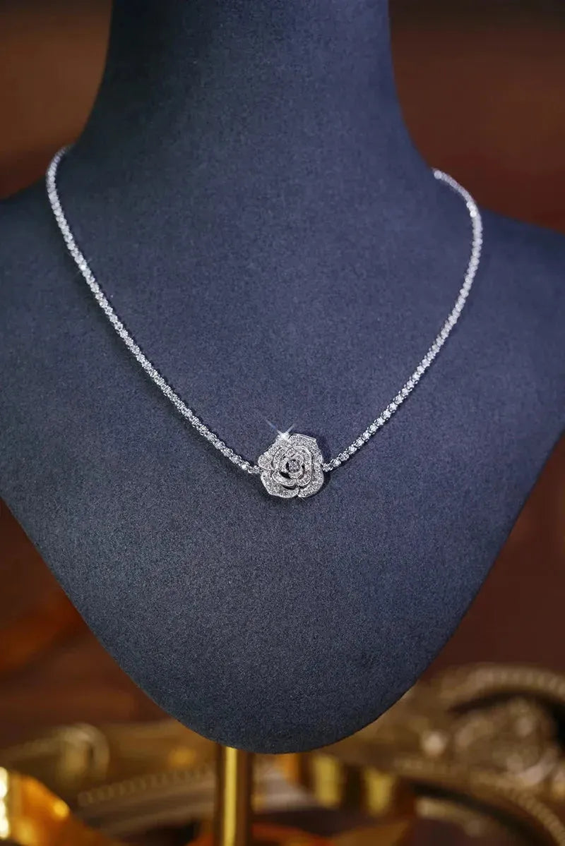 18K White Gold Luxury Camellia Diamond Necklace for Women - 2.85 Carat Natural Diamond Bridal Jewelry - Perfect for Weddings, Anniversaries & Special Occasions