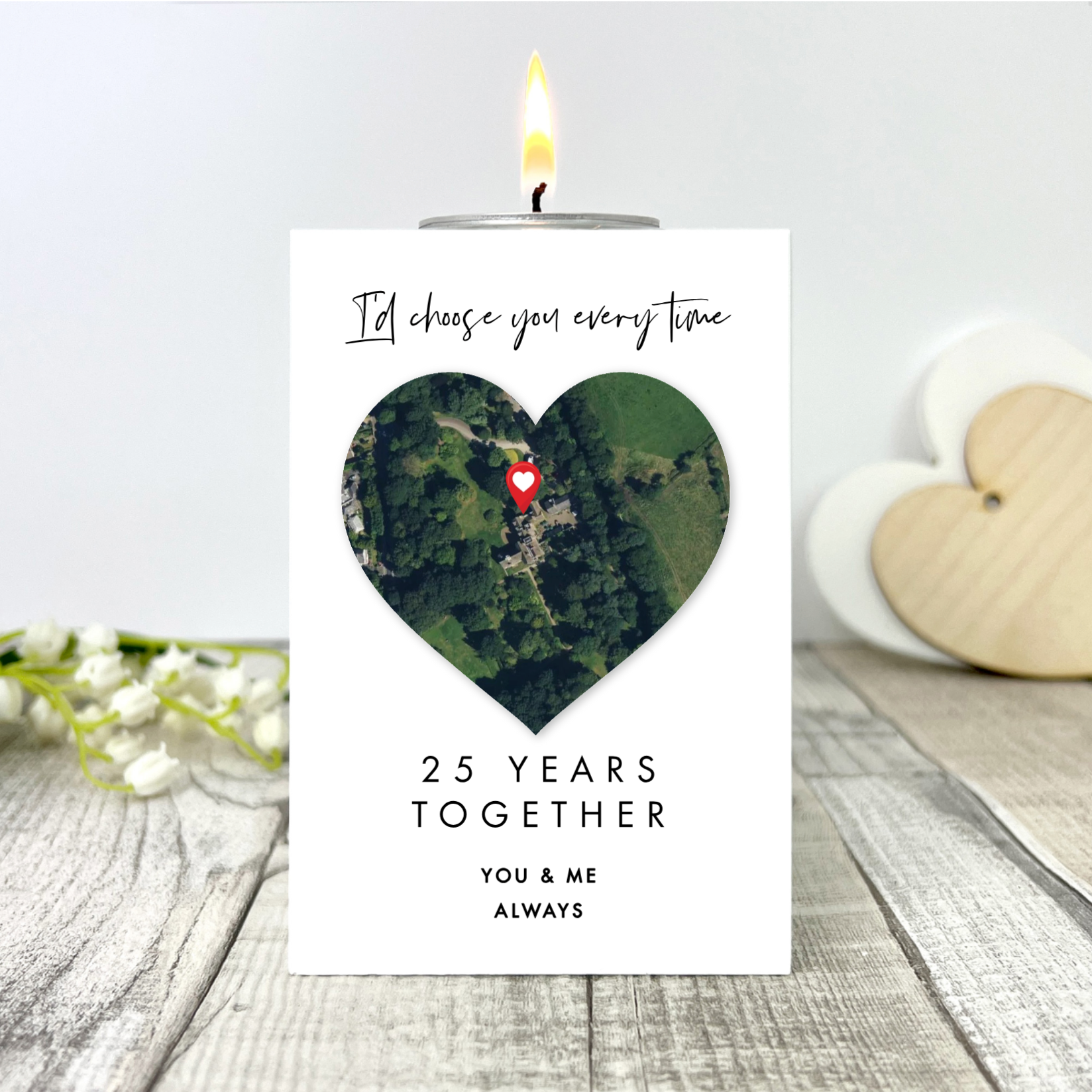 Personalized Heart Map Location Tea Light Holder - Custom Engraved Candle Holder for Weddings, Anniversaries & Romantic Gifts - Perfect for Home Decor, Valentine's Day & Couples